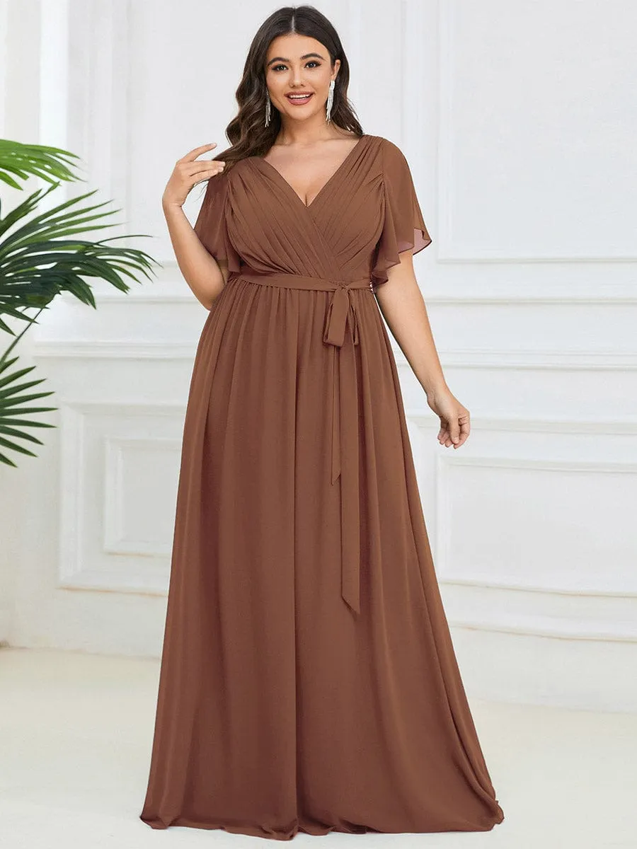 Custom Size Tie-Waist Pleated A-line Evening Dress