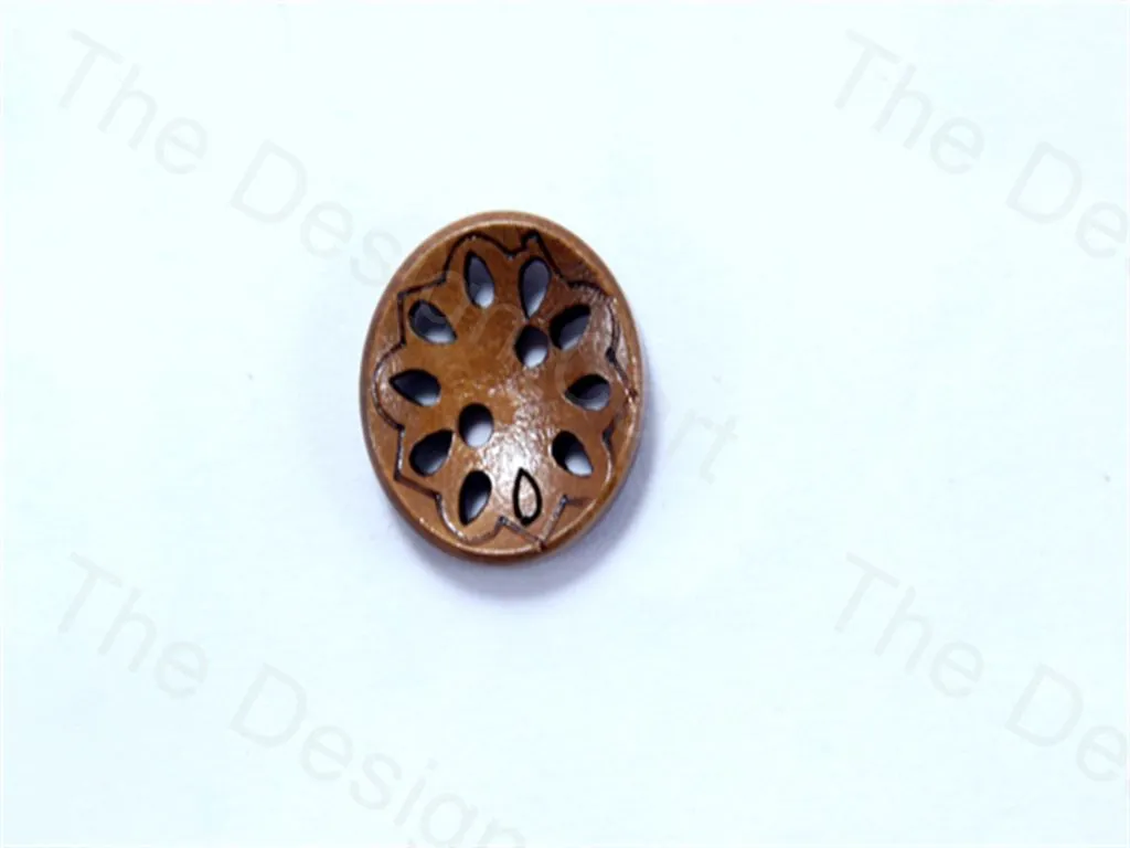 Dark Brown Round Multidesign Holes Design Carved Wooden Buttons