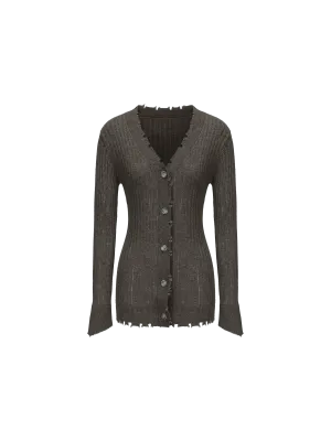 Dark Green Knitted Raw Edge Cardigan