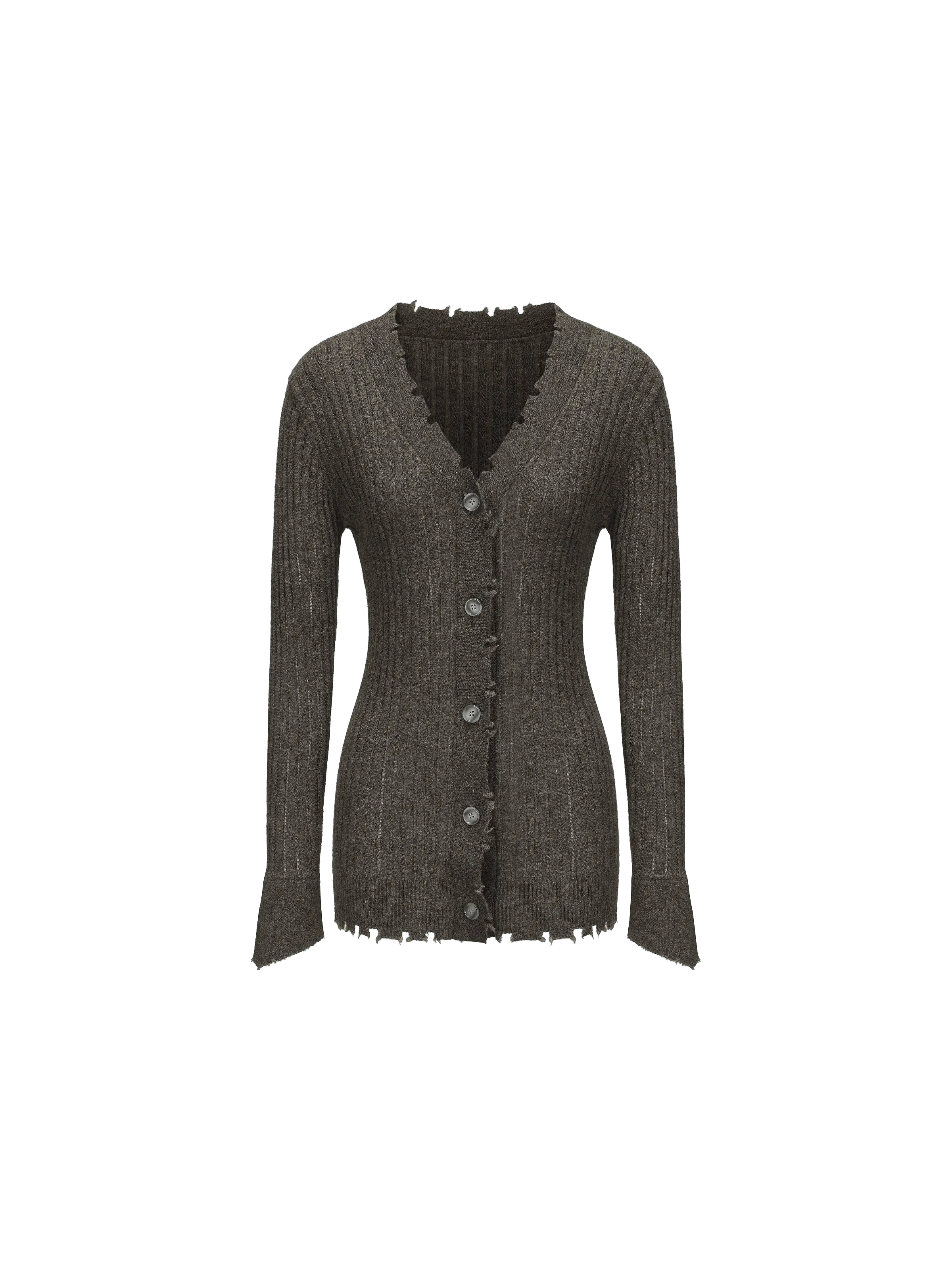 Dark Green Knitted Raw Edge Cardigan
