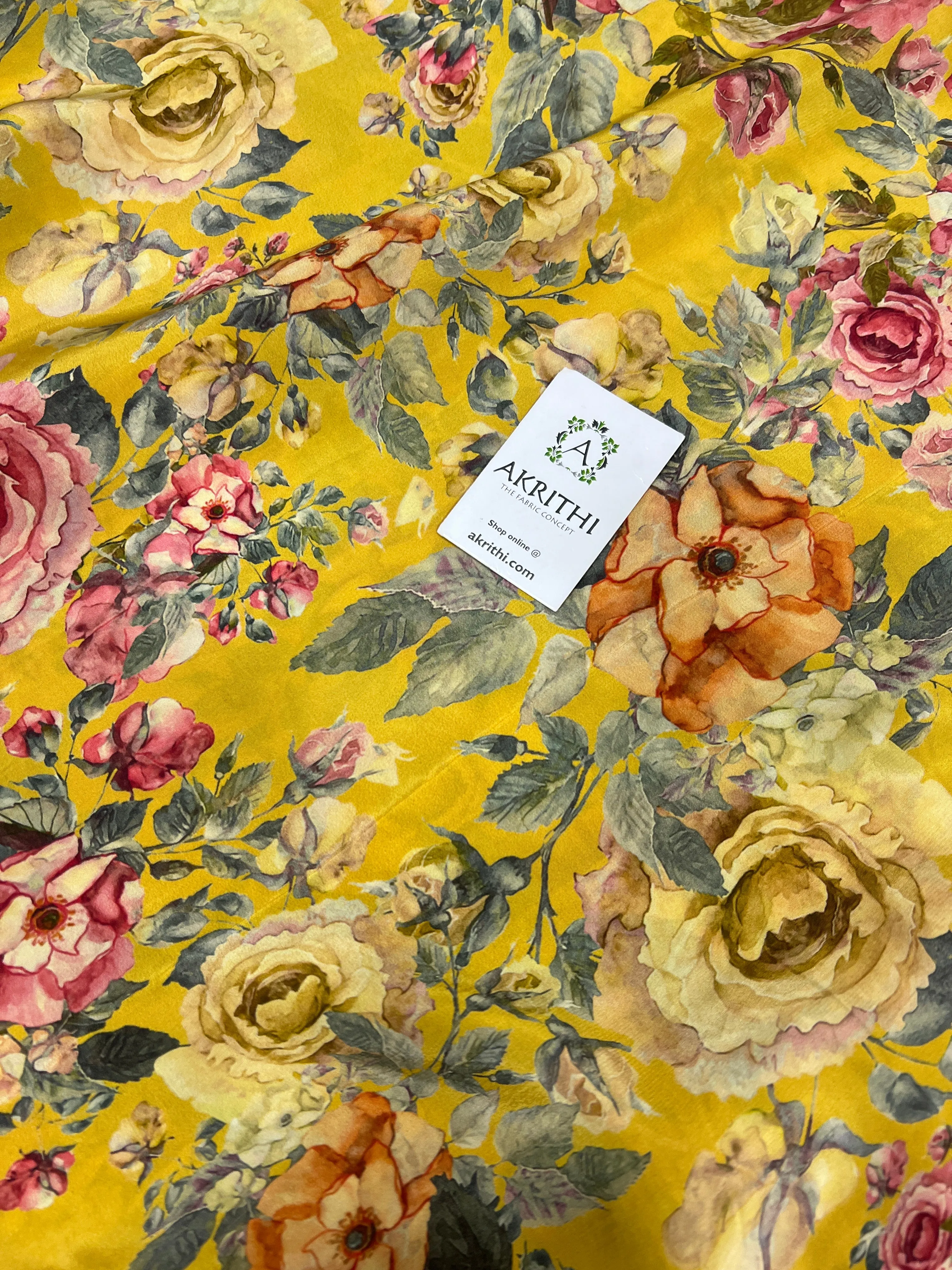 Digital floral printed pure crepe fabric 80 cms cut piece
