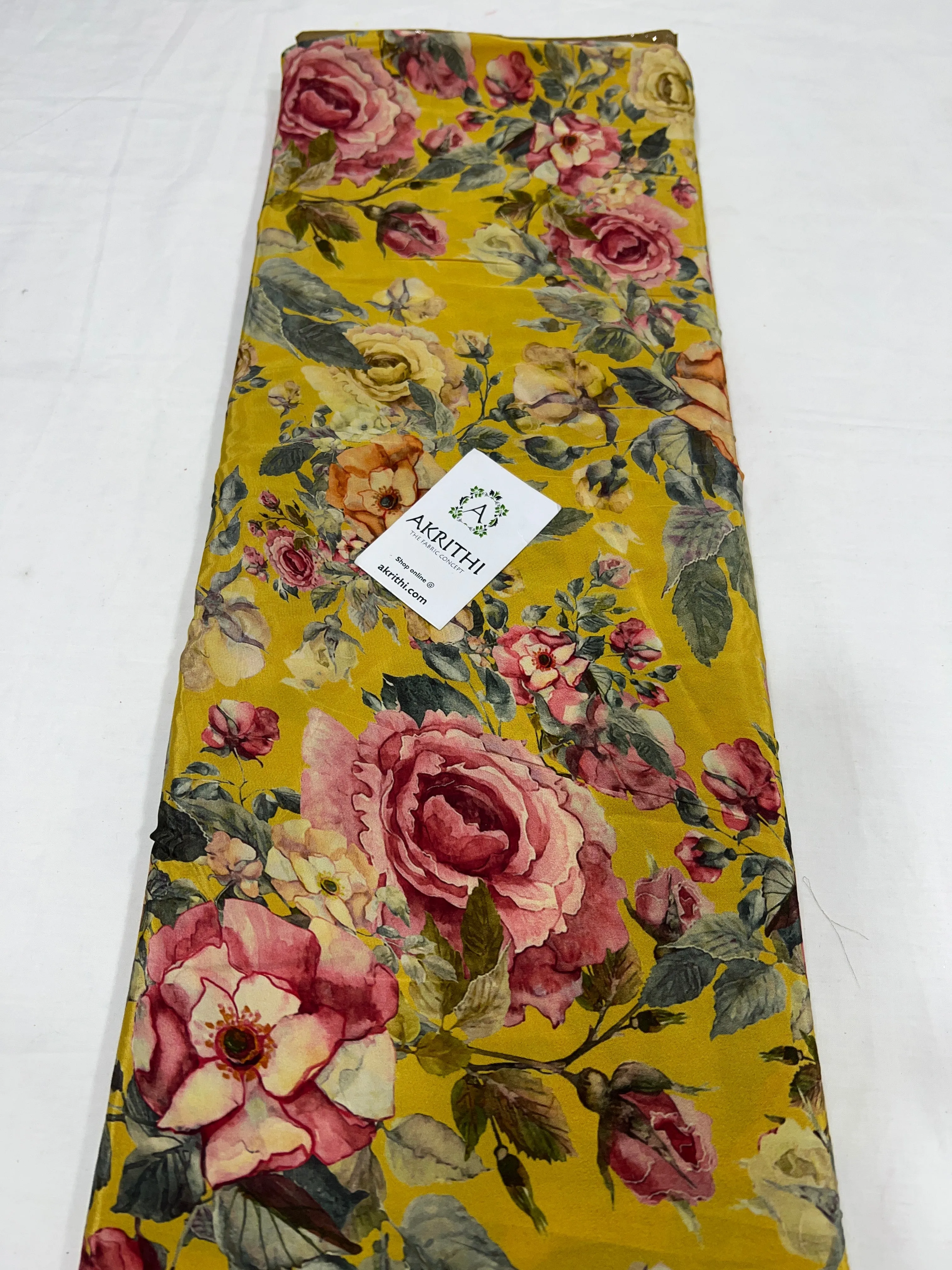 Digital floral printed pure crepe fabric 80 cms cut piece