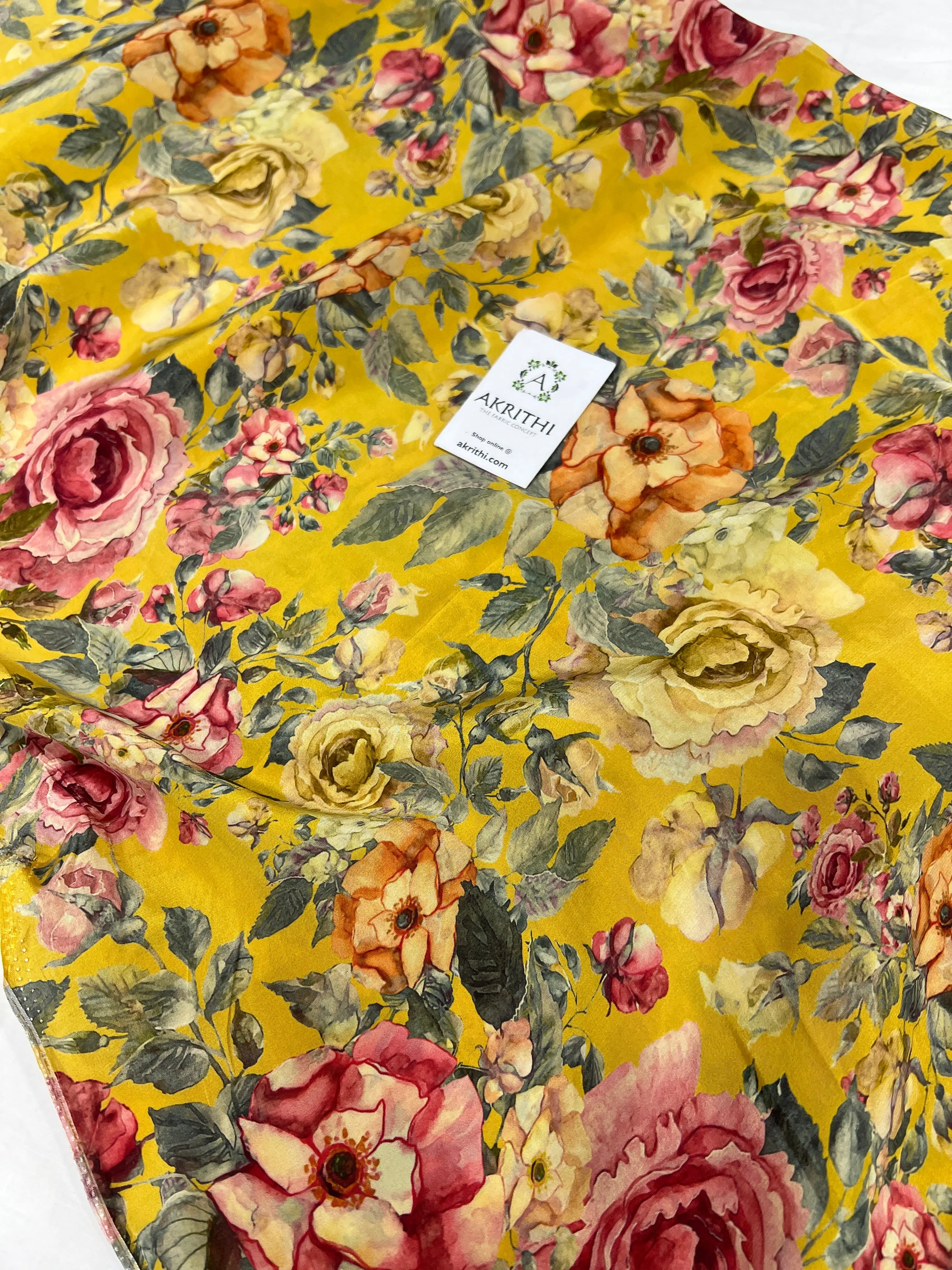 Digital floral printed pure crepe fabric 80 cms cut piece