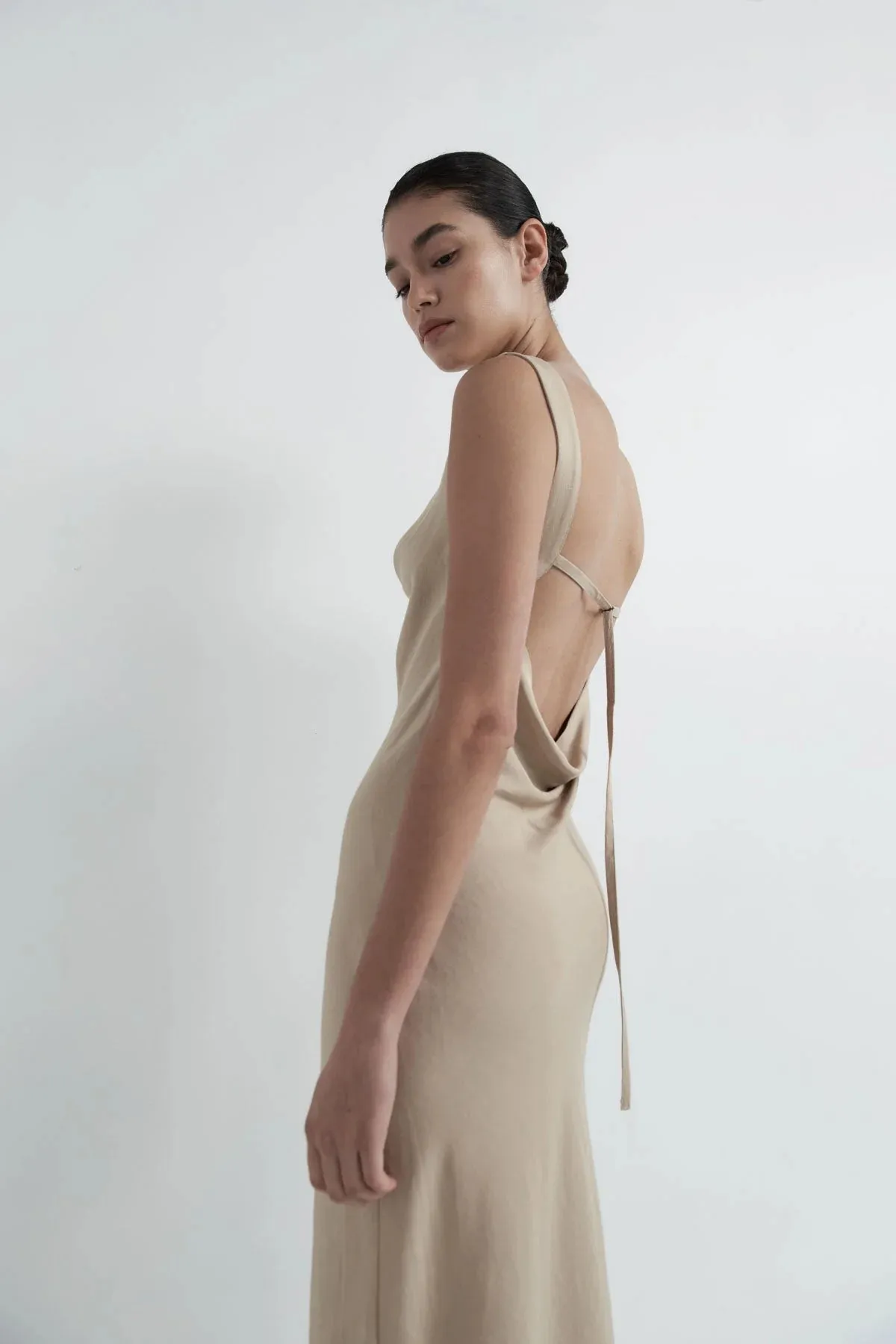 Double Drape Dress in Dune