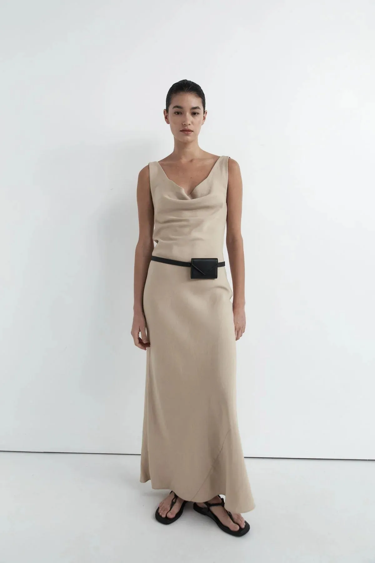 Double Drape Dress in Dune