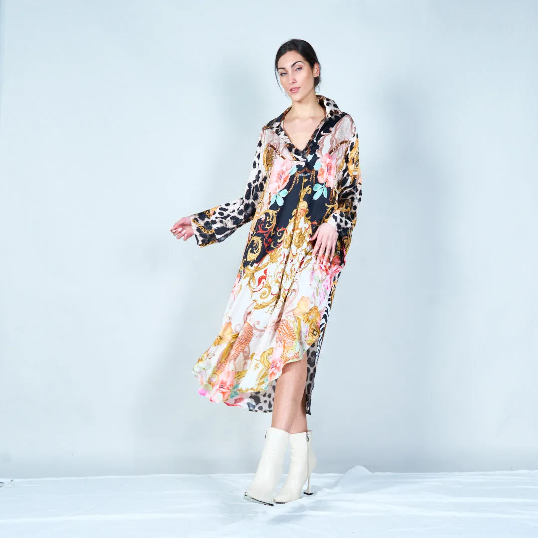 Elegant midi kaftan with mixed patterns wholesale