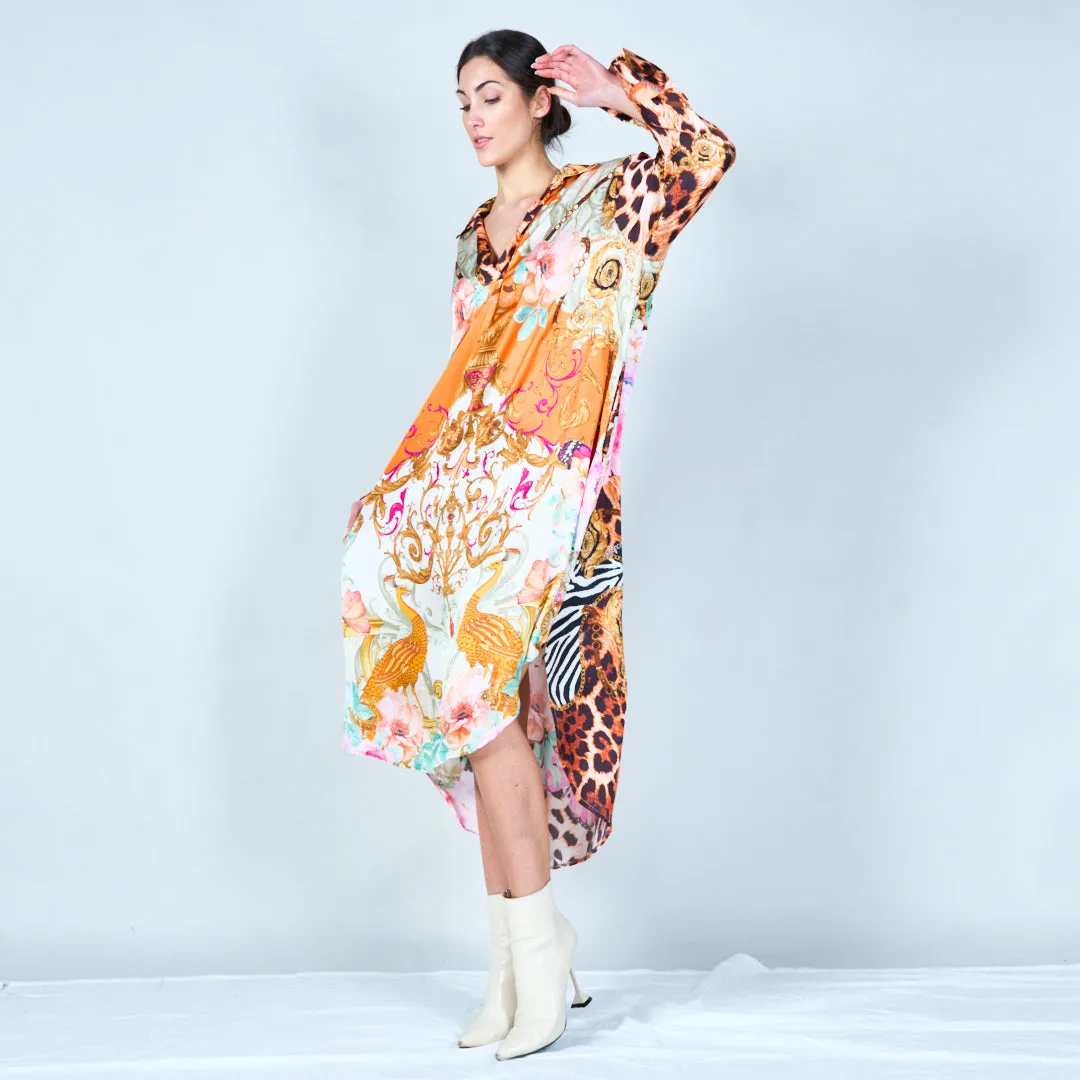 Elegant midi kaftan with mixed patterns wholesale
