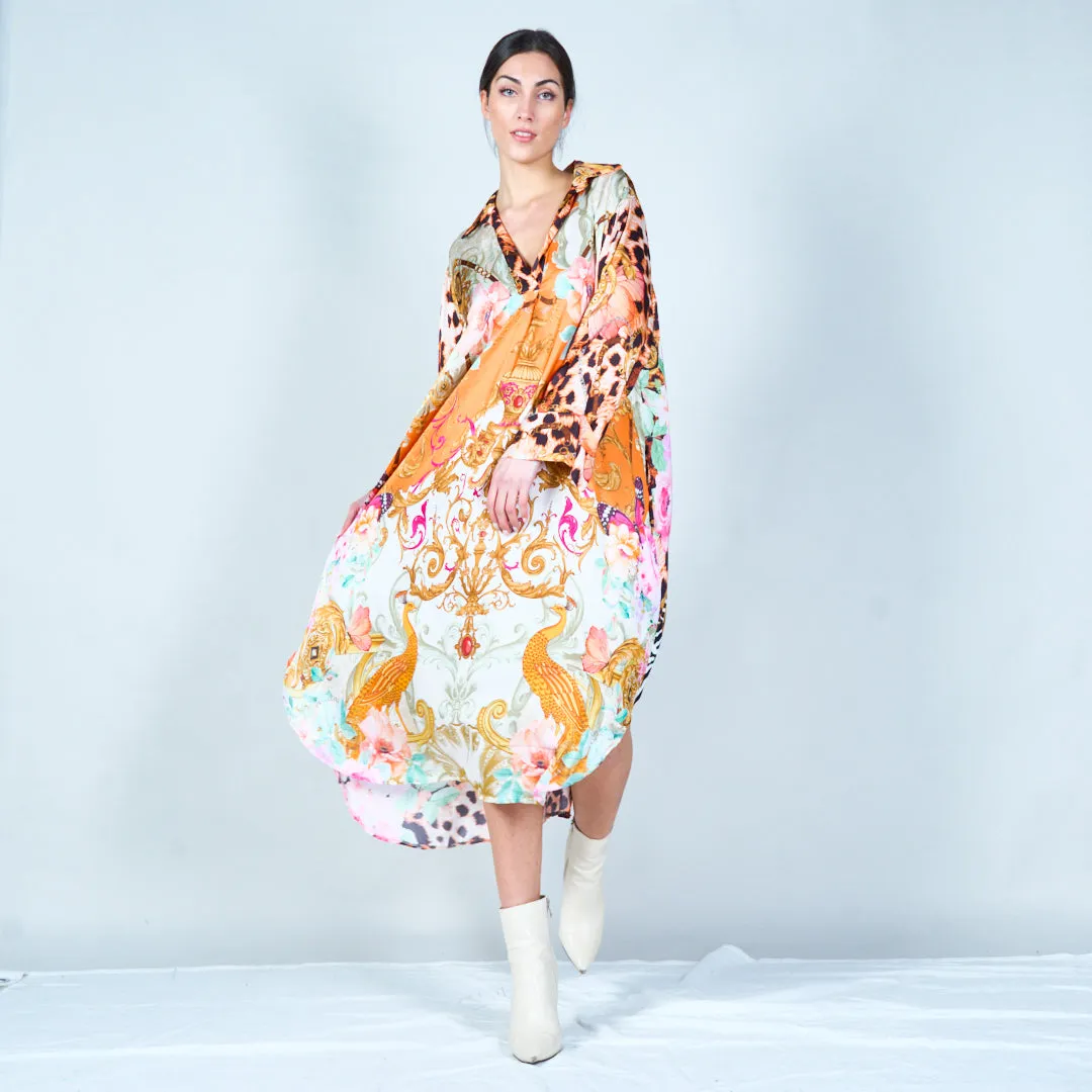 Elegant midi kaftan with mixed patterns wholesale