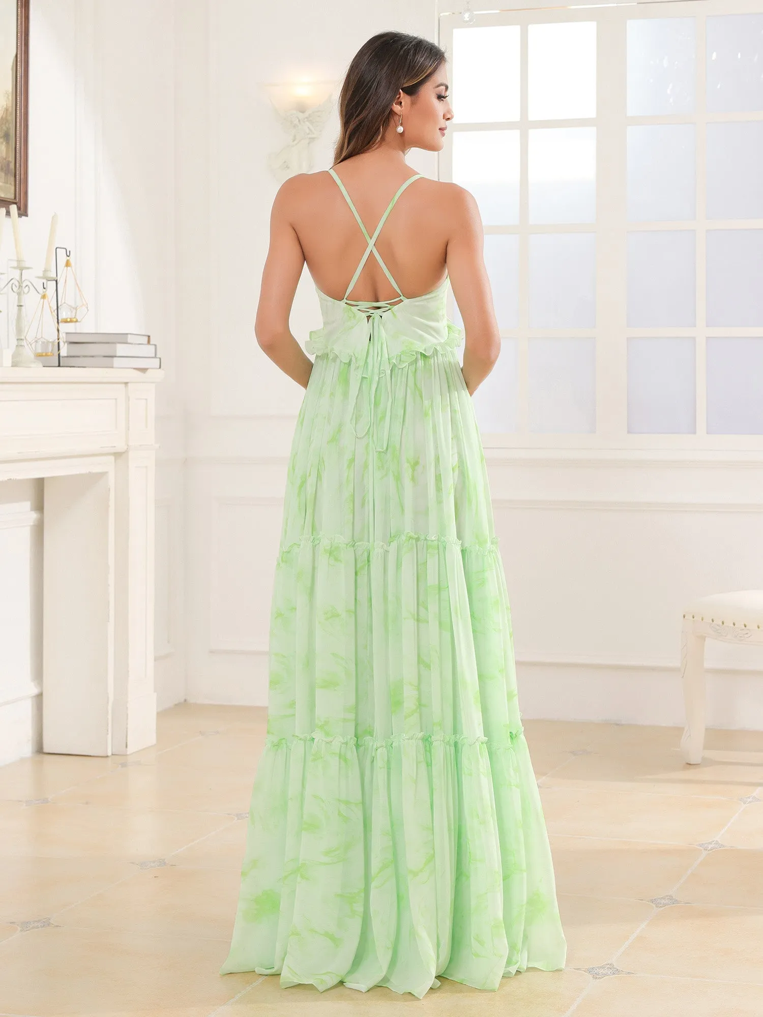 Empire Chiffon Tiered Skirt Max Bohemian Dresses Sage Dream