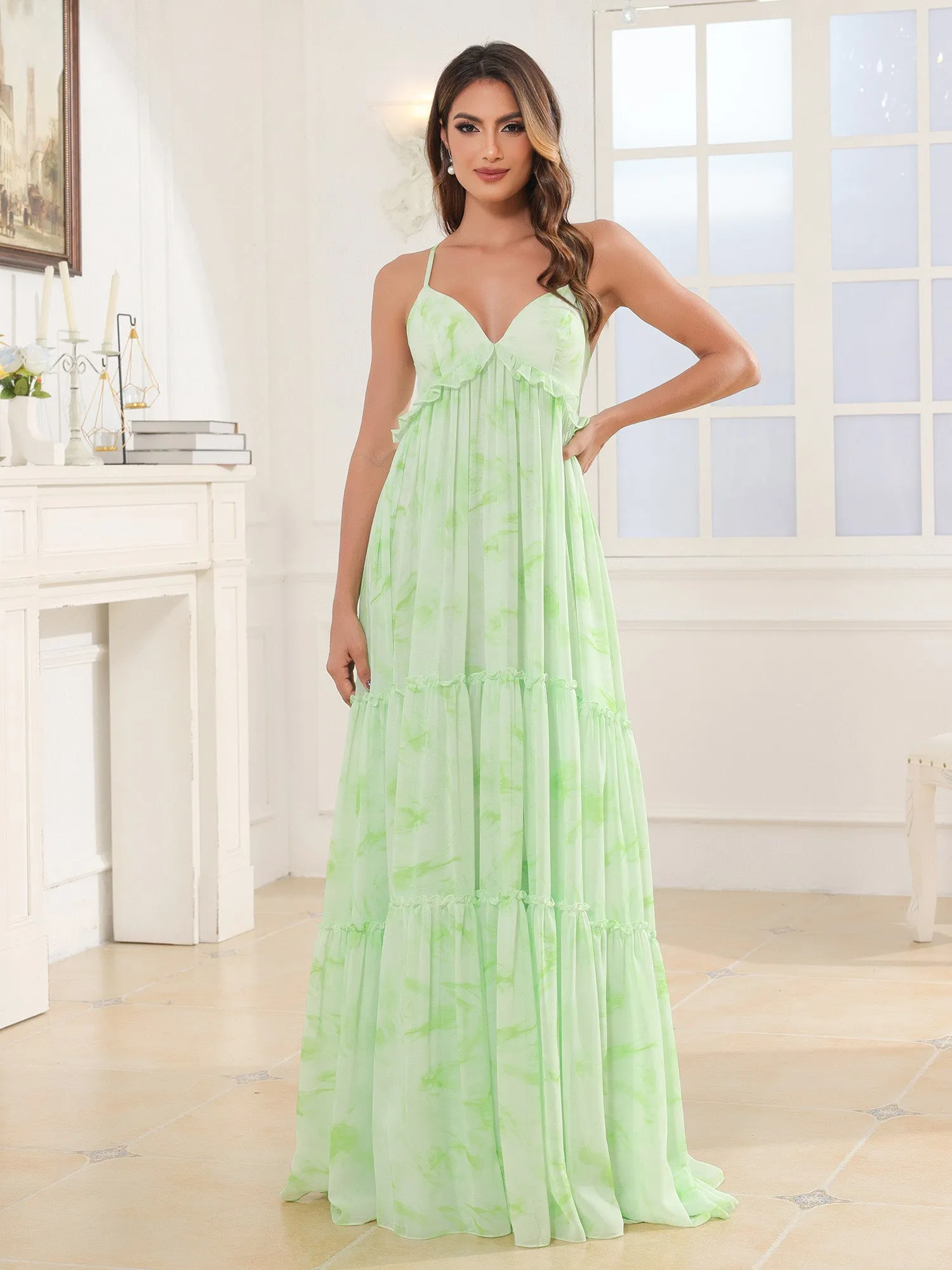 Empire Chiffon Tiered Skirt Max Bohemian Dresses Sage Dream