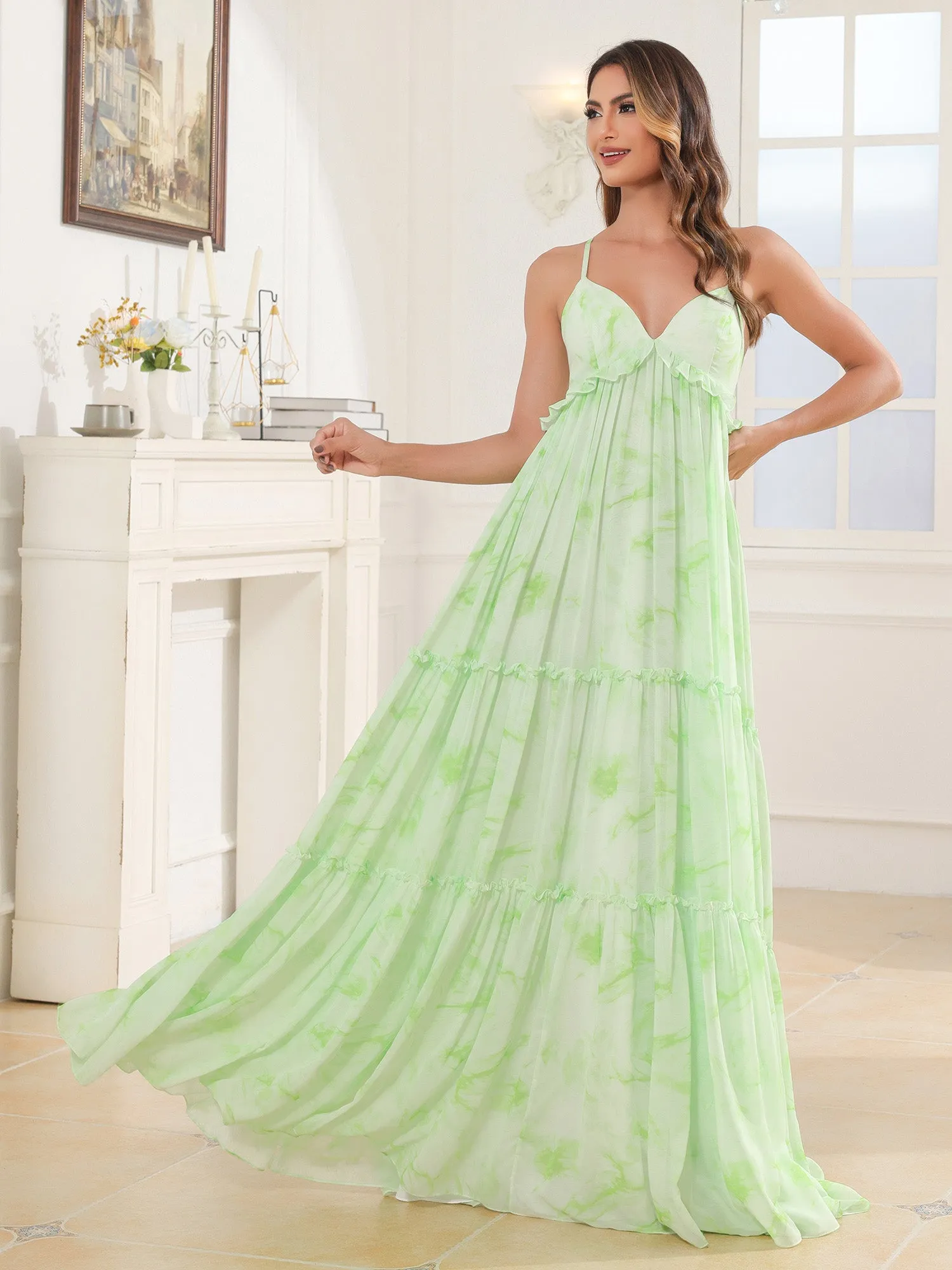 Empire Chiffon Tiered Skirt Max Bohemian Dresses Sage Dream