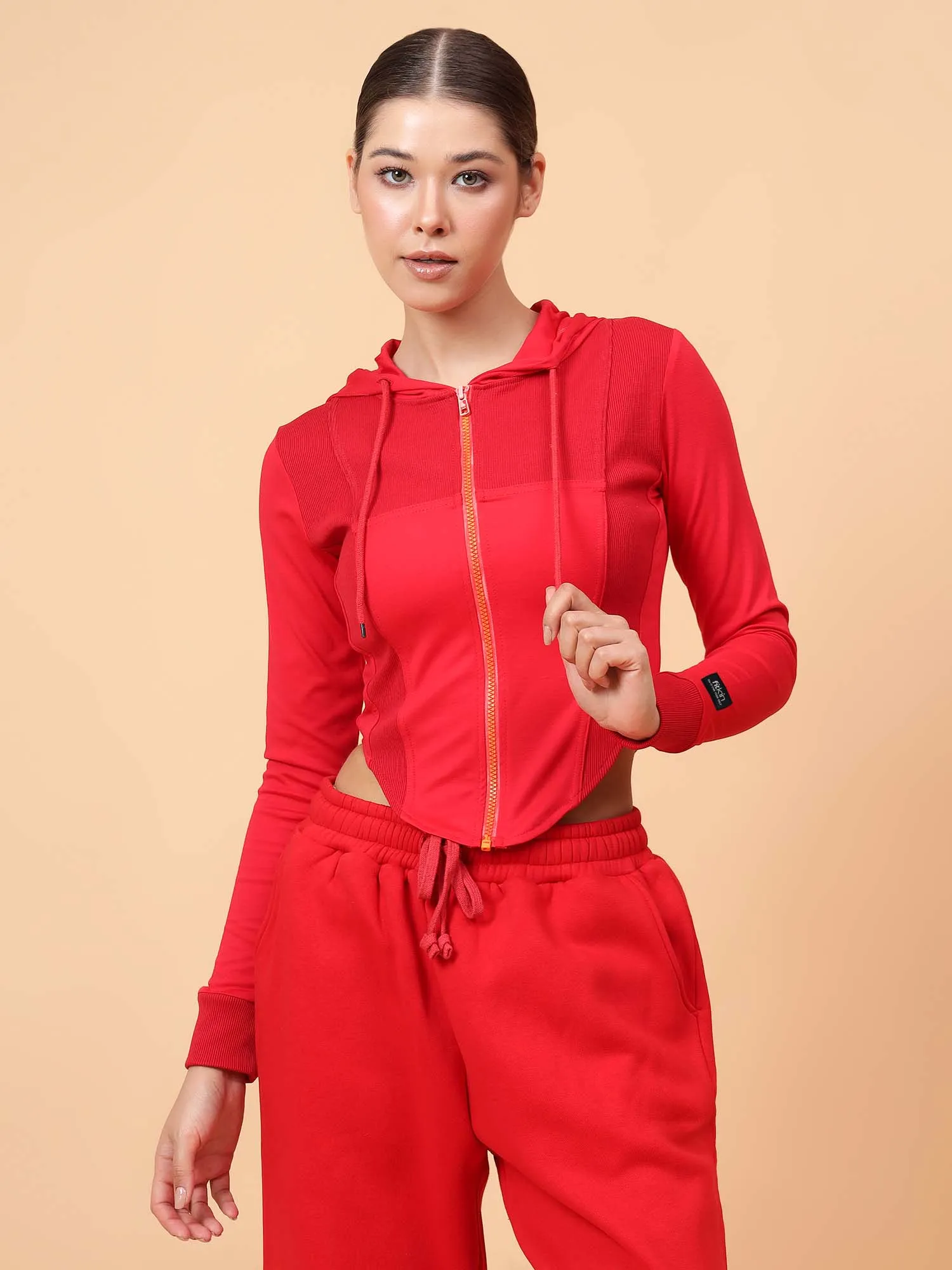 Fikin Women Red Fleece Corset Jacket