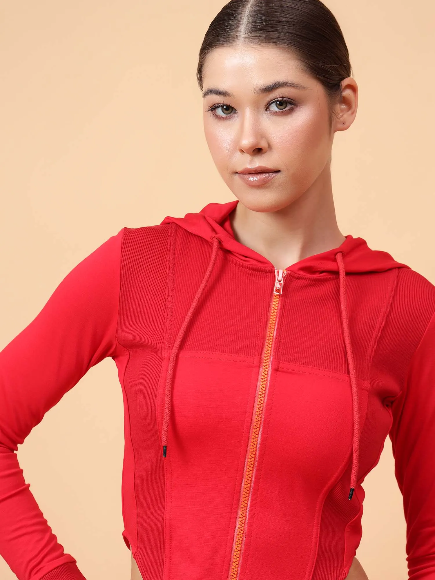 Fikin Women Red Fleece Corset Jacket