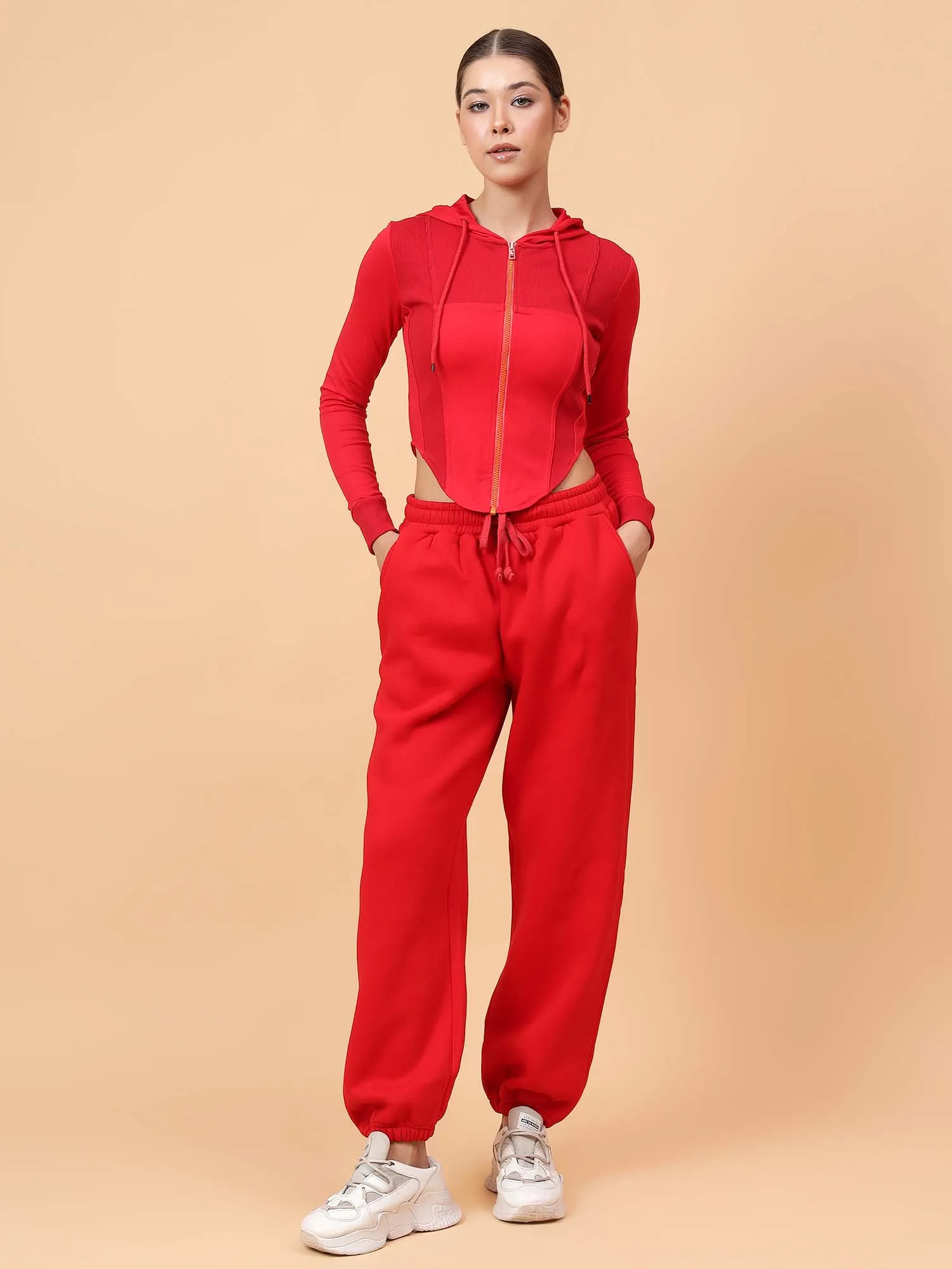 Fikin Women Red Fleece Corset Jacket