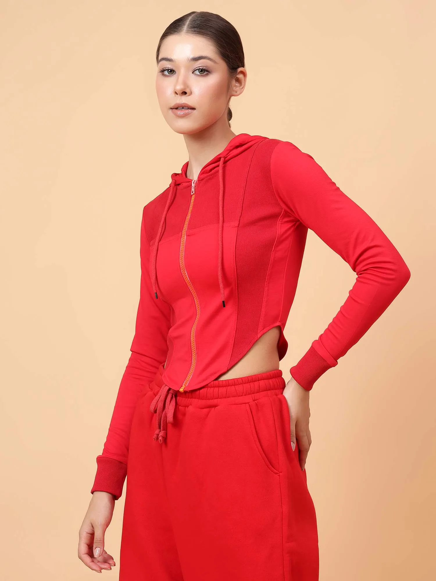 Fikin Women Red Fleece Corset Jacket