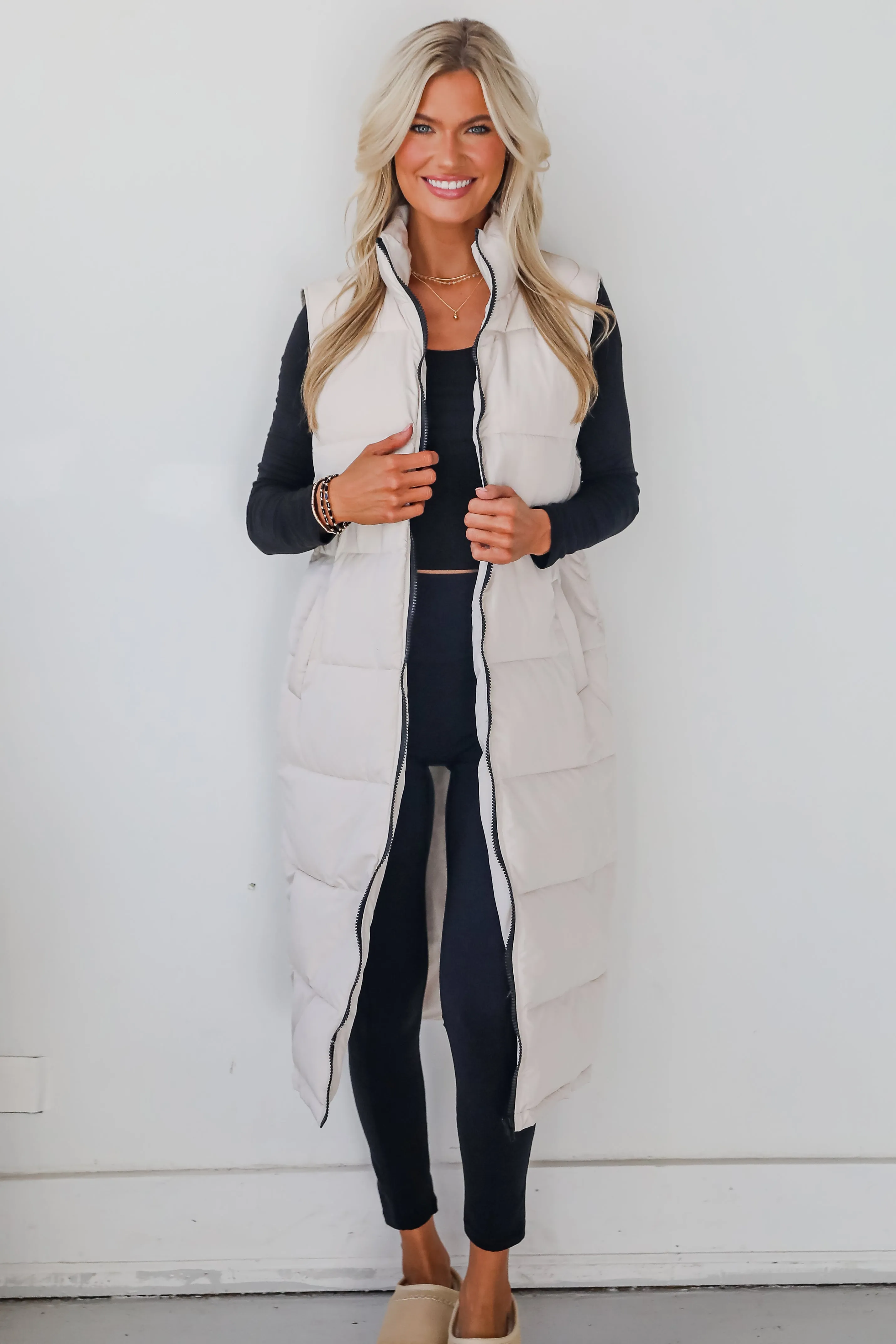 FINAL SALE - Slope Sweetie Cream Longline Puffer Vest