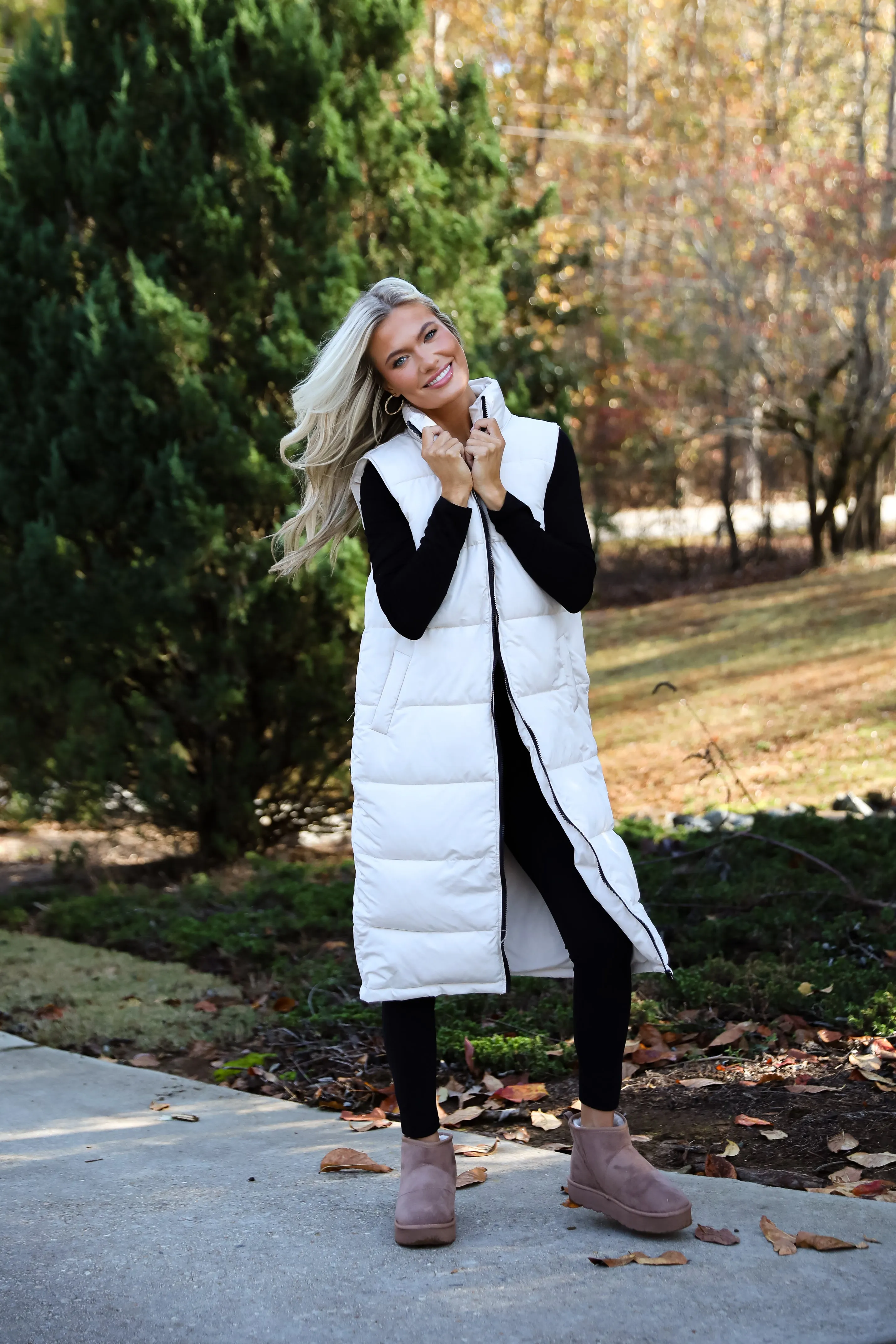 FINAL SALE - Slope Sweetie Cream Longline Puffer Vest