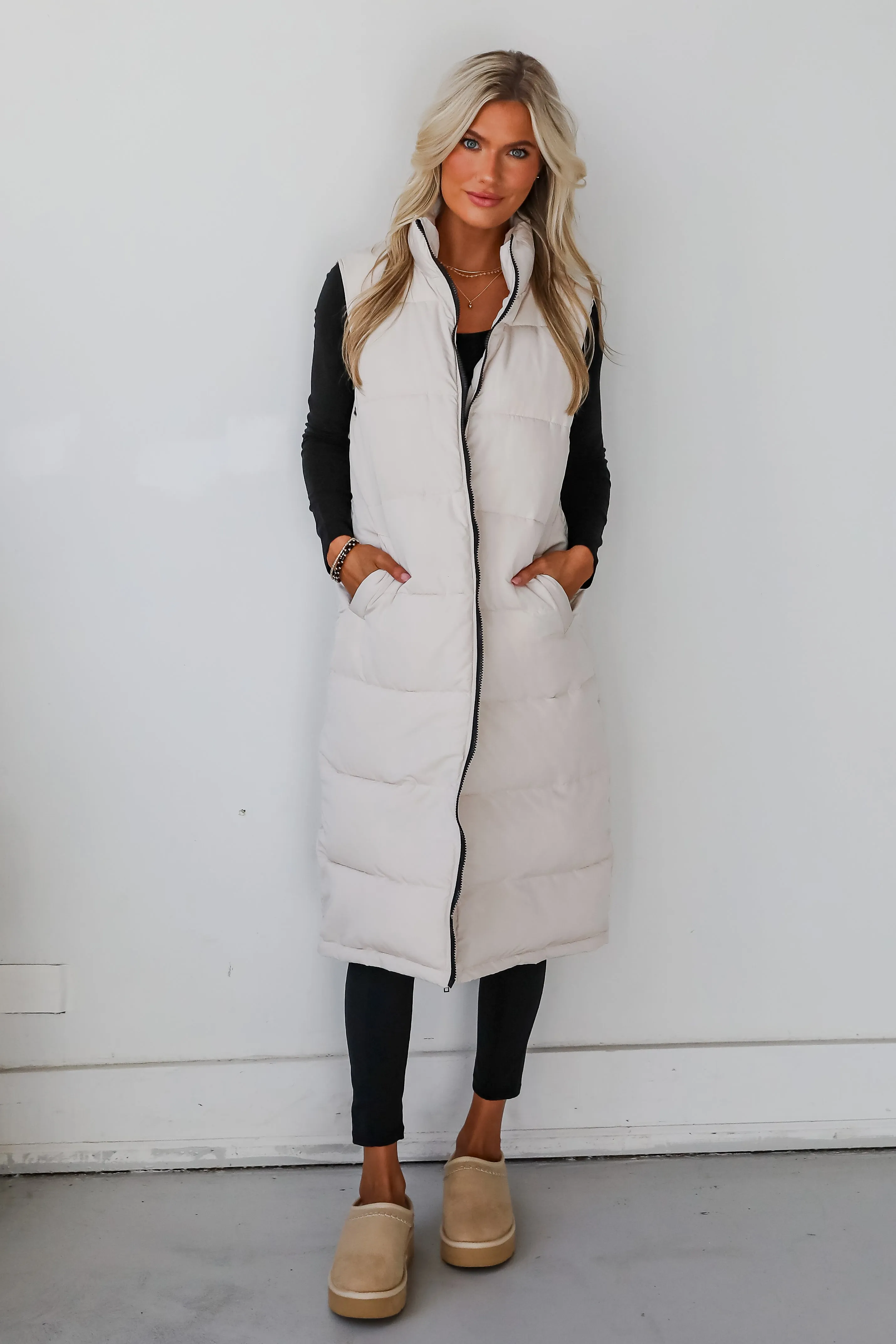 FINAL SALE - Slope Sweetie Cream Longline Puffer Vest
