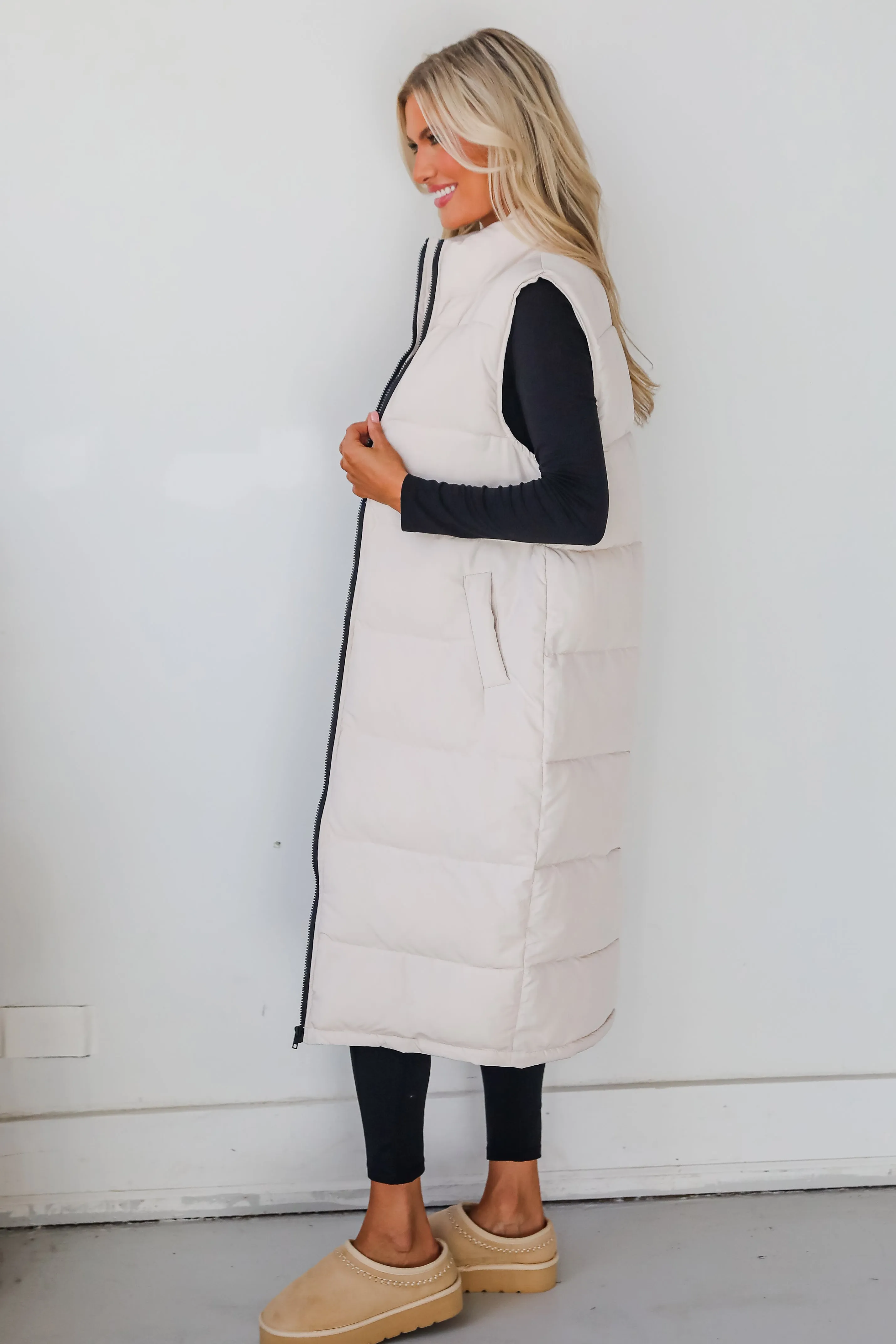 FINAL SALE - Slope Sweetie Cream Longline Puffer Vest