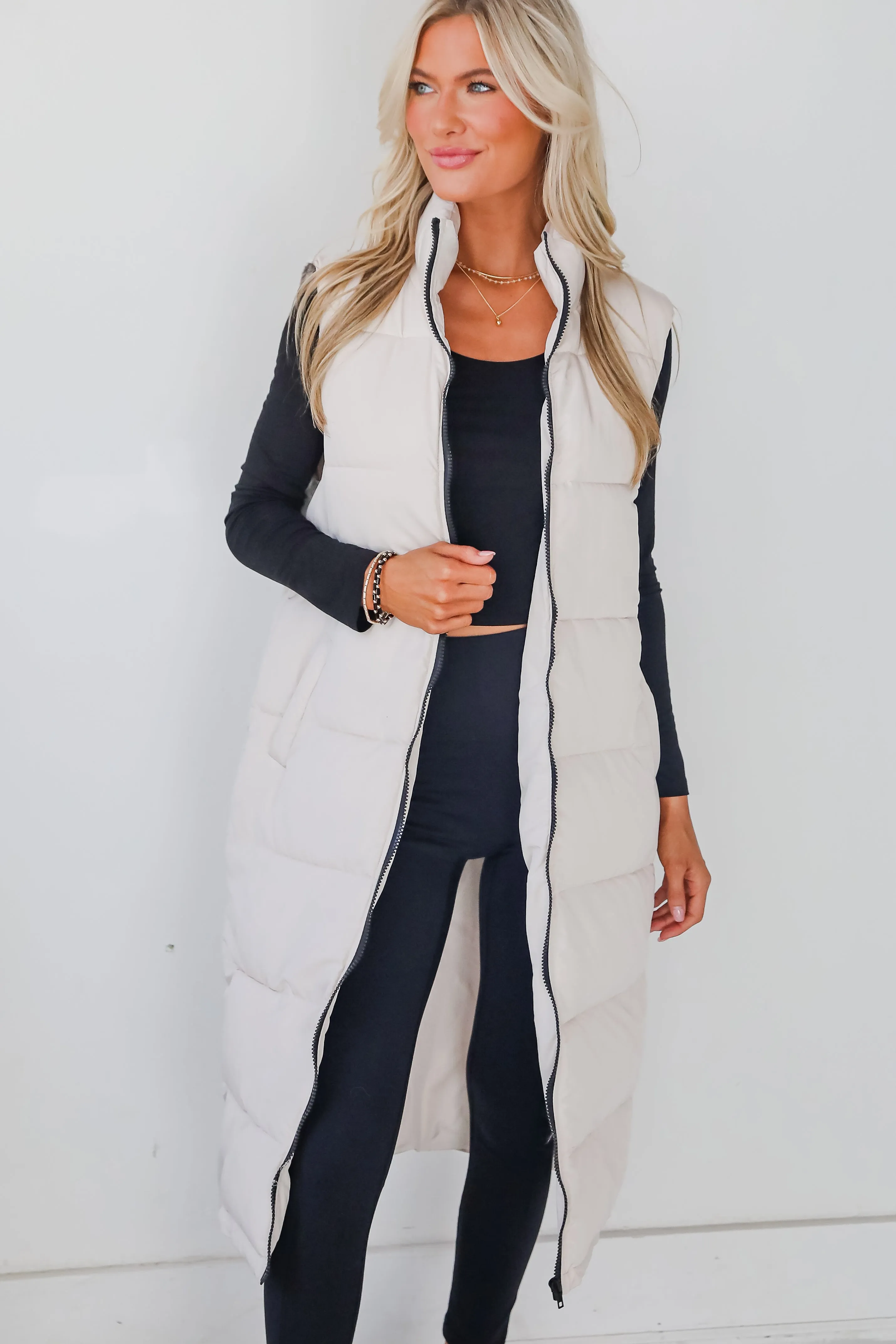FINAL SALE - Slope Sweetie Cream Longline Puffer Vest