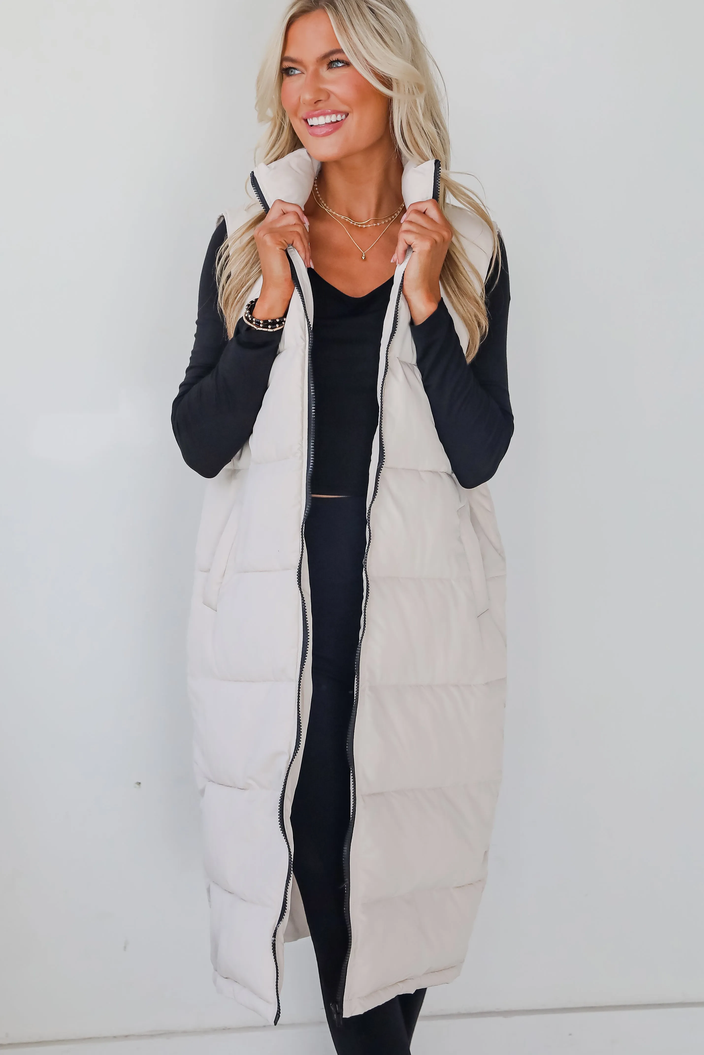 FINAL SALE - Slope Sweetie Cream Longline Puffer Vest