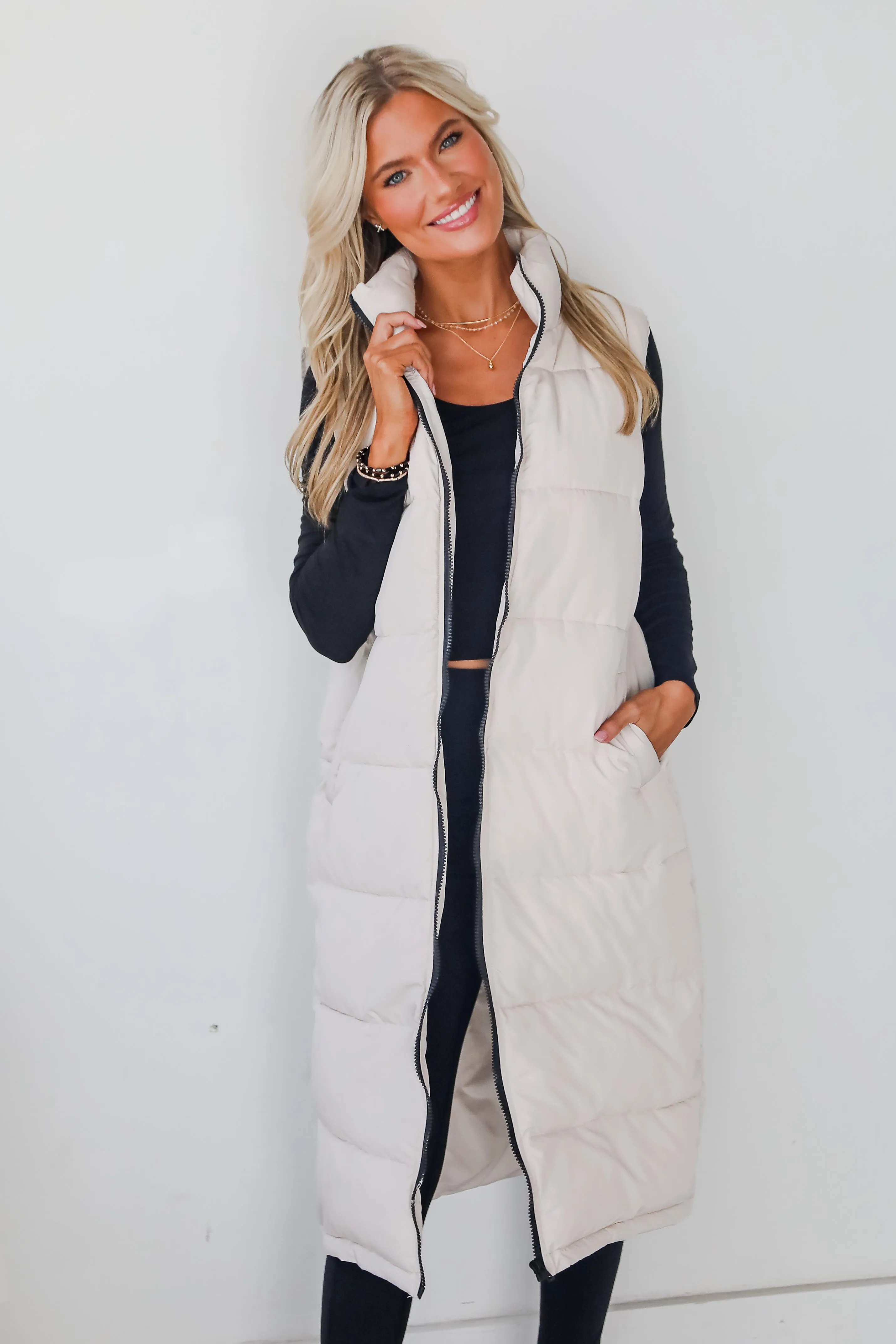 FINAL SALE - Slope Sweetie Cream Longline Puffer Vest