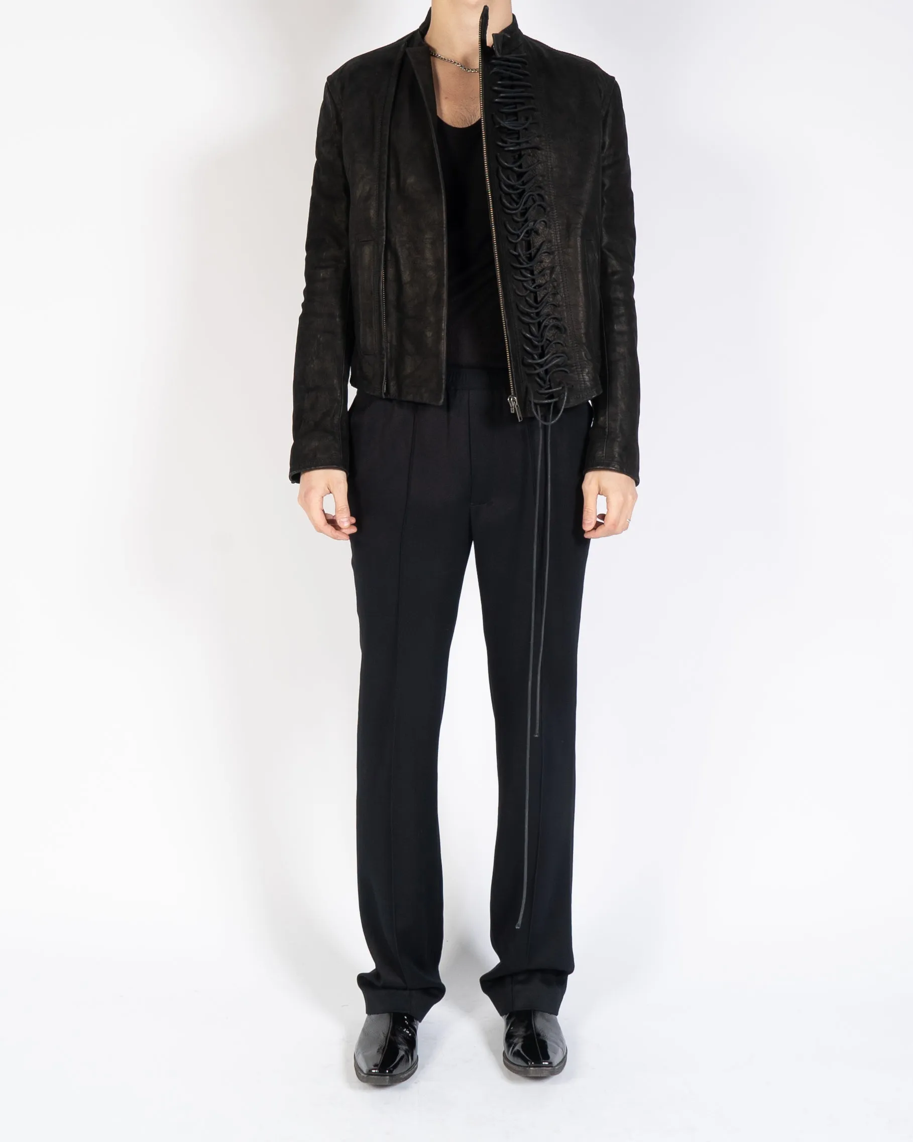 FW16 Black Leather Front Lace Jacket