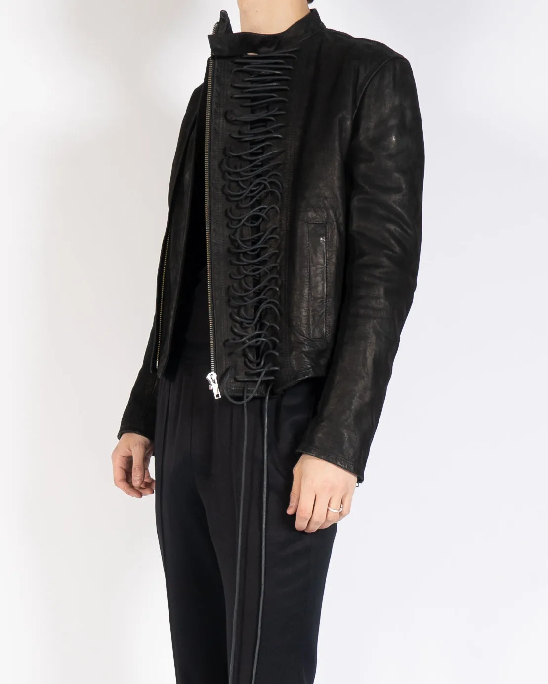 FW16 Black Leather Front Lace Jacket