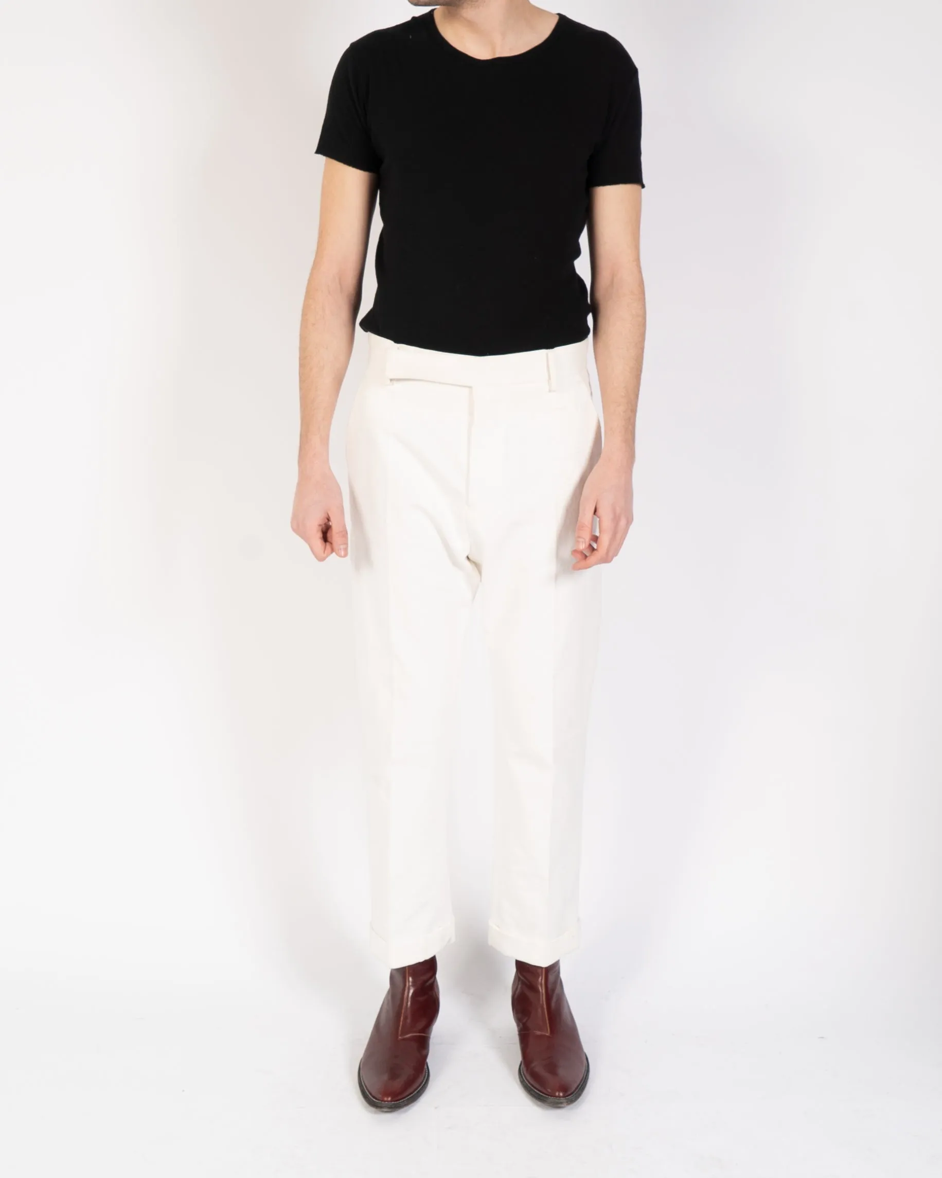 FW19 White Cotton Trousers with Chevron Waistband