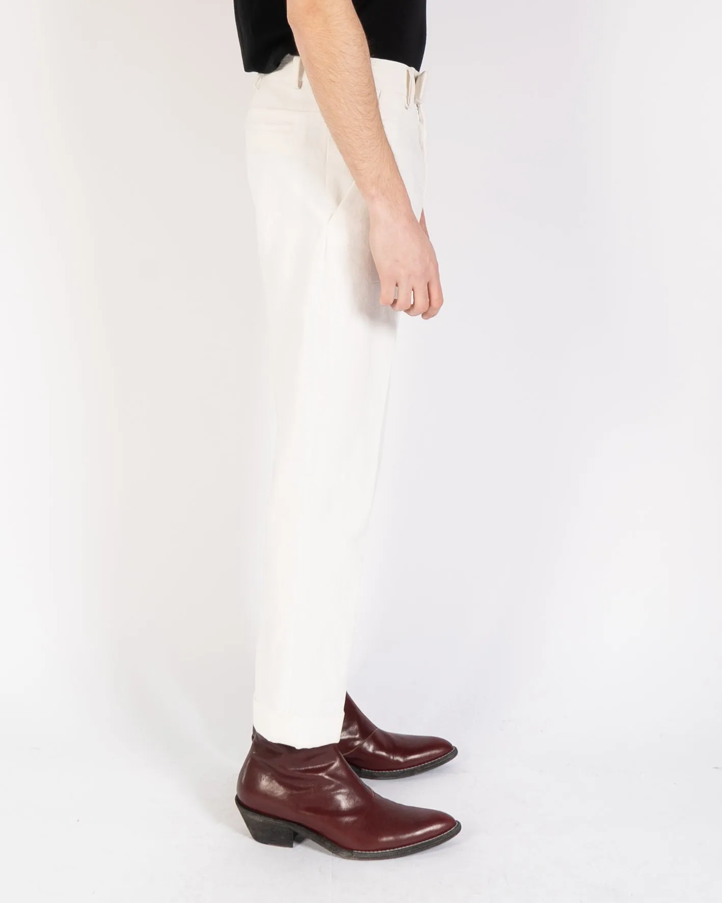 FW19 White Cotton Trousers with Chevron Waistband