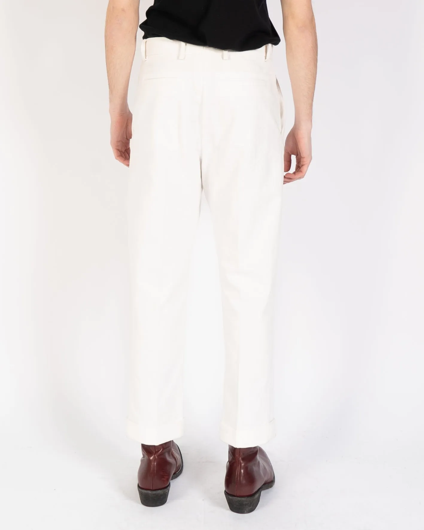 FW19 White Cotton Trousers with Chevron Waistband