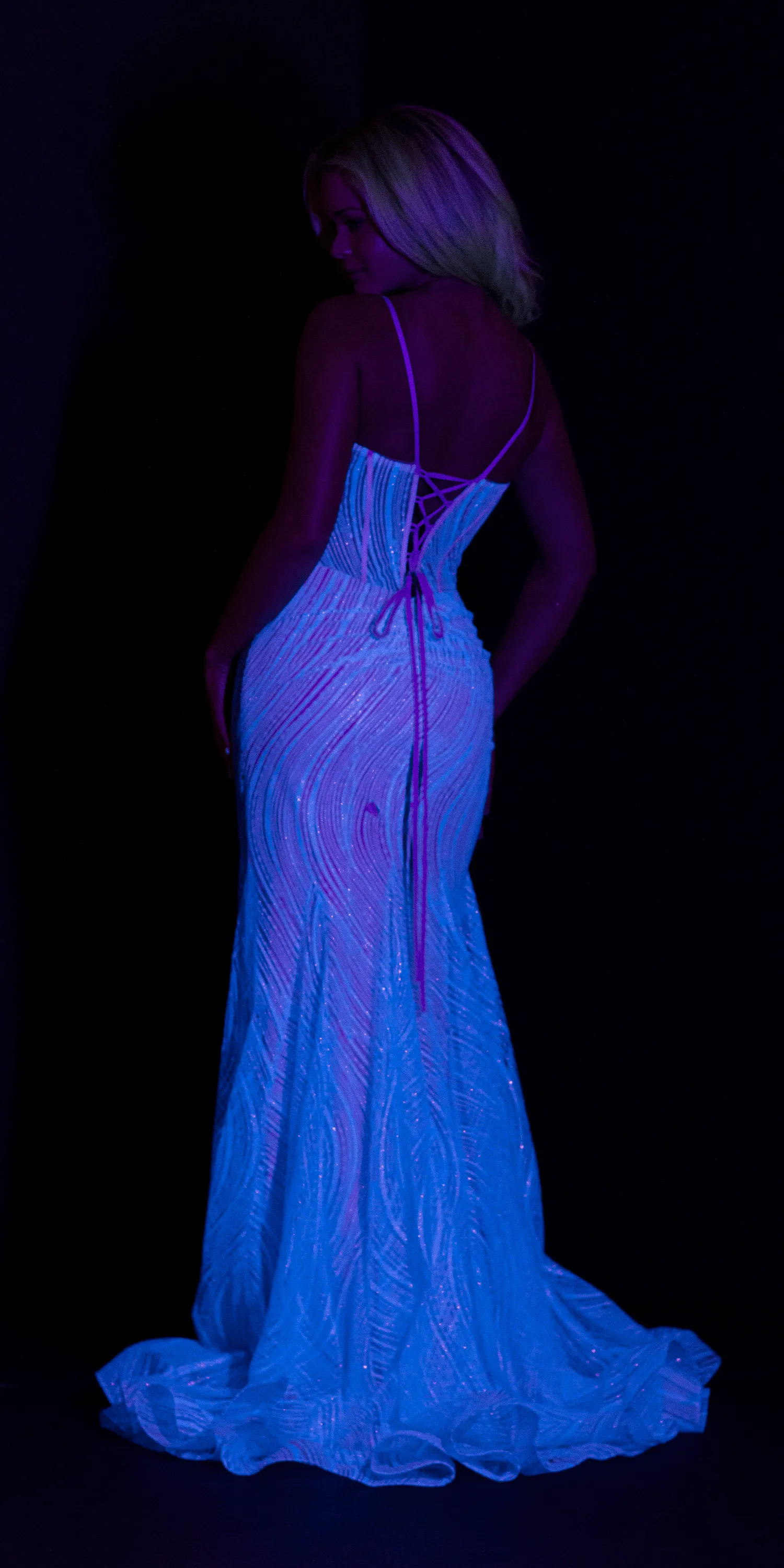 Glitter Glow in the Dark Swirl Sweetheart Corset Mermaid Dress with Godets