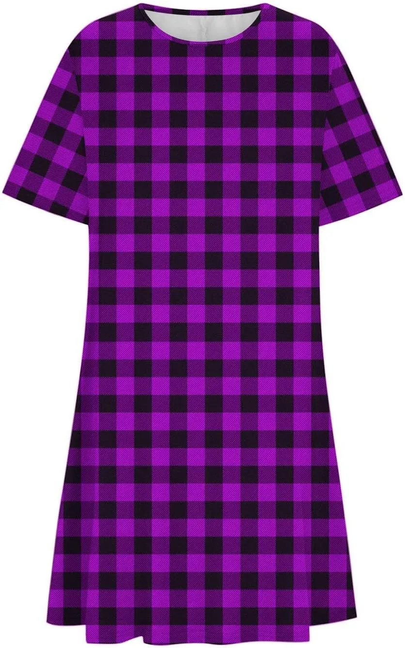 Going Out Dresses for Women 2025 Summer Short Sleeve Crew Neck Mini Dress Vintage Gingham Print Casual Beach Dress