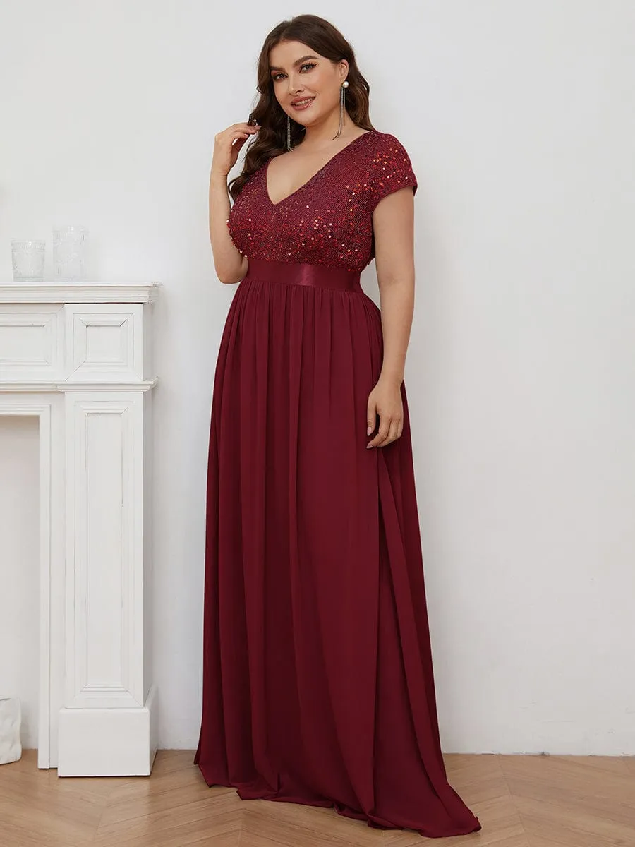 Greta | Plus Size Empire Waist V-Neck Cap Sleeve Chiffon Formal Evening Dress