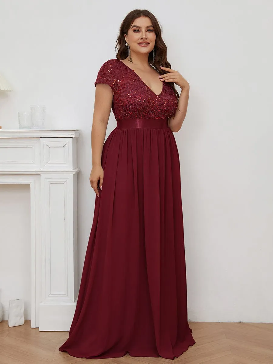 Greta | Plus Size Empire Waist V-Neck Cap Sleeve Chiffon Formal Evening Dress