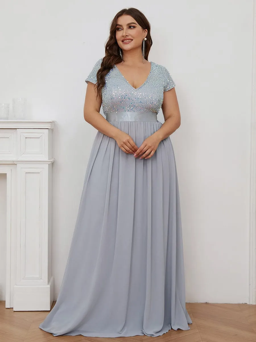 Greta | Plus Size Empire Waist V-Neck Cap Sleeve Chiffon Formal Evening Dress
