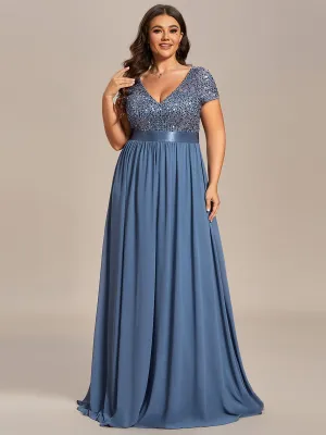 Greta | Plus Size Empire Waist V-Neck Cap Sleeve Chiffon Formal Evening Dress