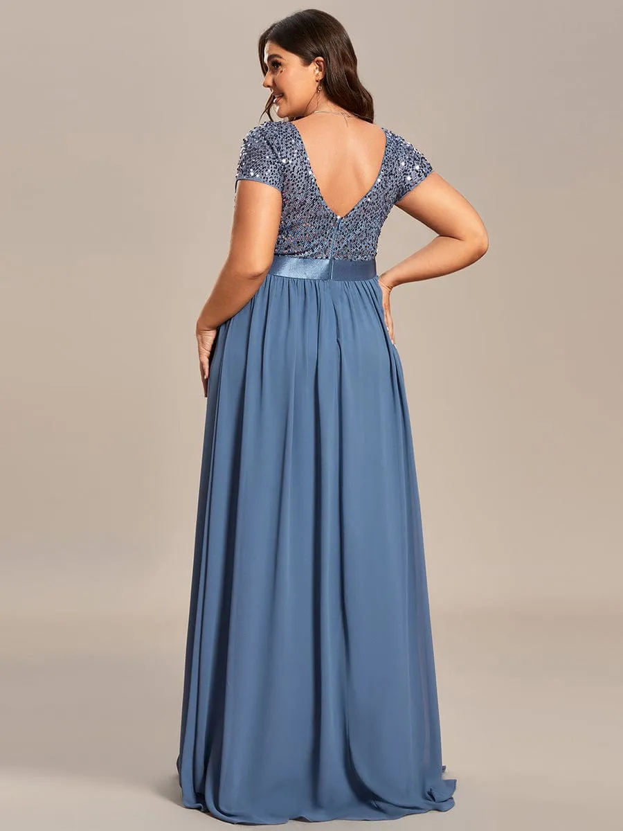 Greta | Plus Size Empire Waist V-Neck Cap Sleeve Chiffon Formal Evening Dress