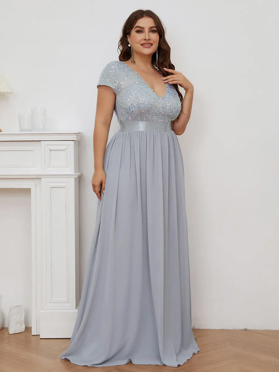 Greta | Plus Size Empire Waist V-Neck Cap Sleeve Chiffon Formal Evening Dress