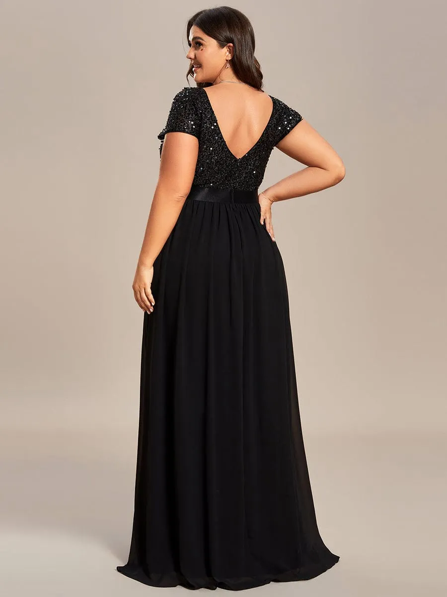 Greta | Plus Size Empire Waist V-Neck Cap Sleeve Chiffon Formal Evening Dress