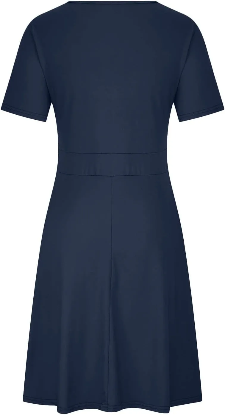 hlysgo Plus Size Dresses for Women Casual Slim Fit Wrap V Neck Short Sleeve Mini Dress Ladies A-Line Flowy Knee Length Dress