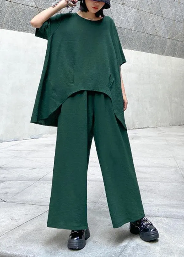 Large size casual fashion light and mature temperament T-shirt, wide-leg pants two-piece suit, young age suit women