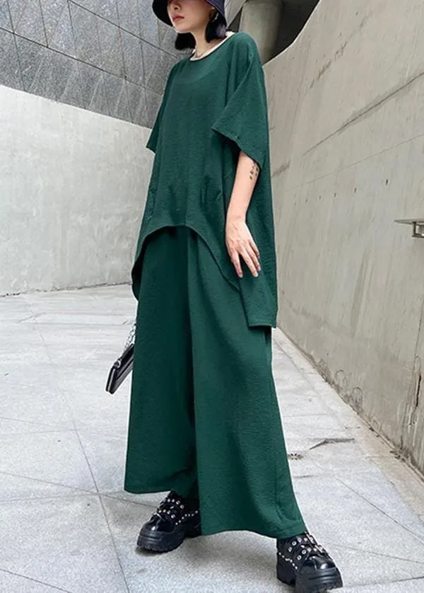 Large size casual fashion light and mature temperament T-shirt, wide-leg pants two-piece suit, young age suit women