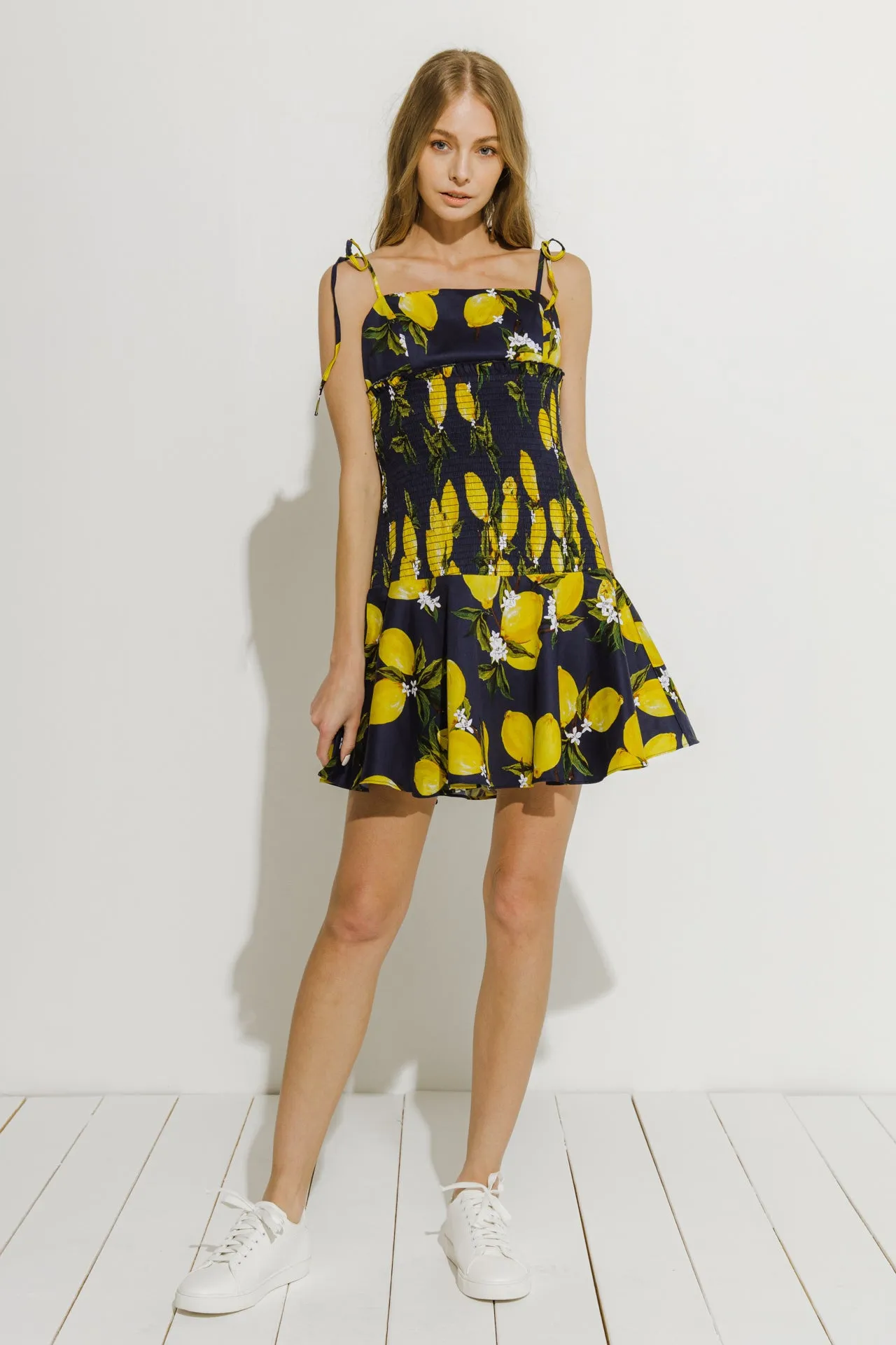 Lemon Print Smocked Dress