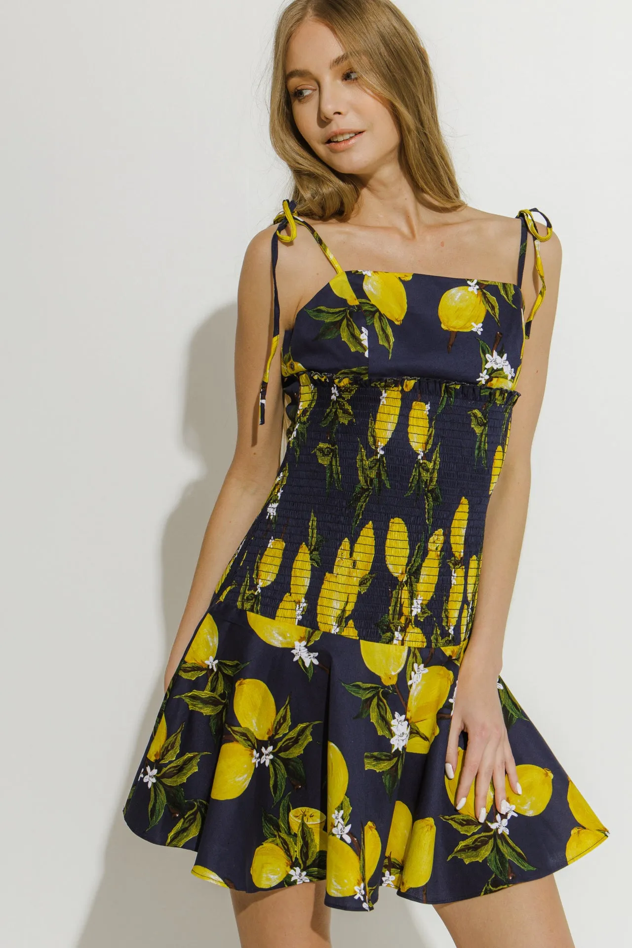 Lemon Print Smocked Dress