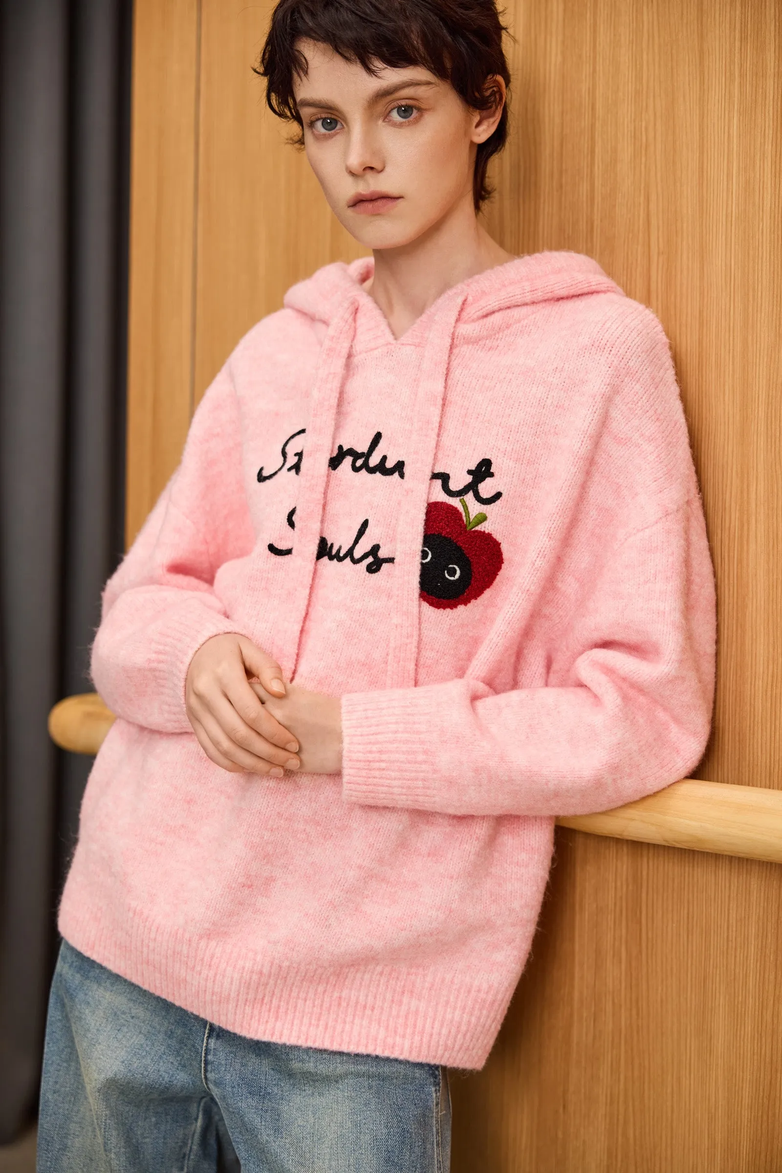 LILY Hooded Cat Embroidery Casual Knit Sweater