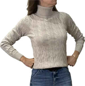 Minnie Rose Cotton Cable Turtleneck