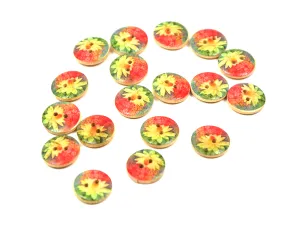 Multicolour Yellow Floral Printed 2 Hole Wooden Buttons