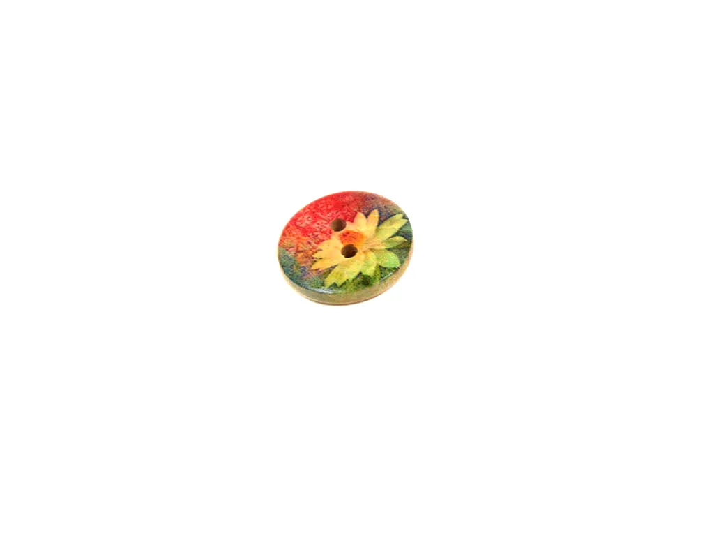 Multicolour Yellow Floral Printed 2 Hole Wooden Buttons