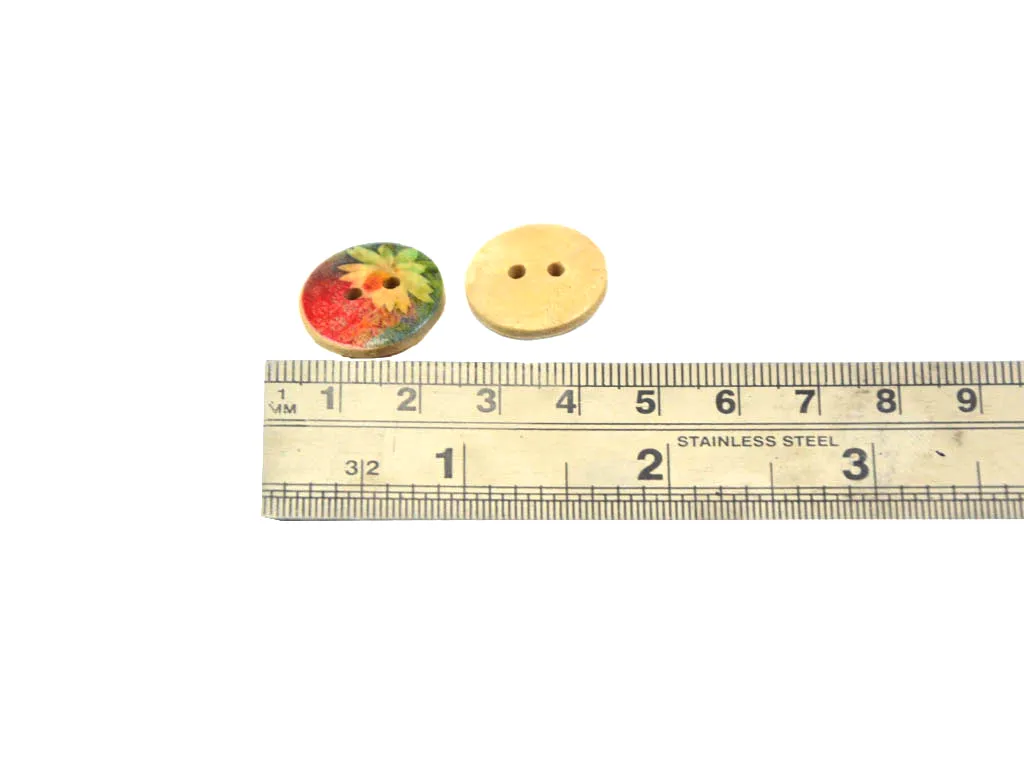Multicolour Yellow Floral Printed 2 Hole Wooden Buttons